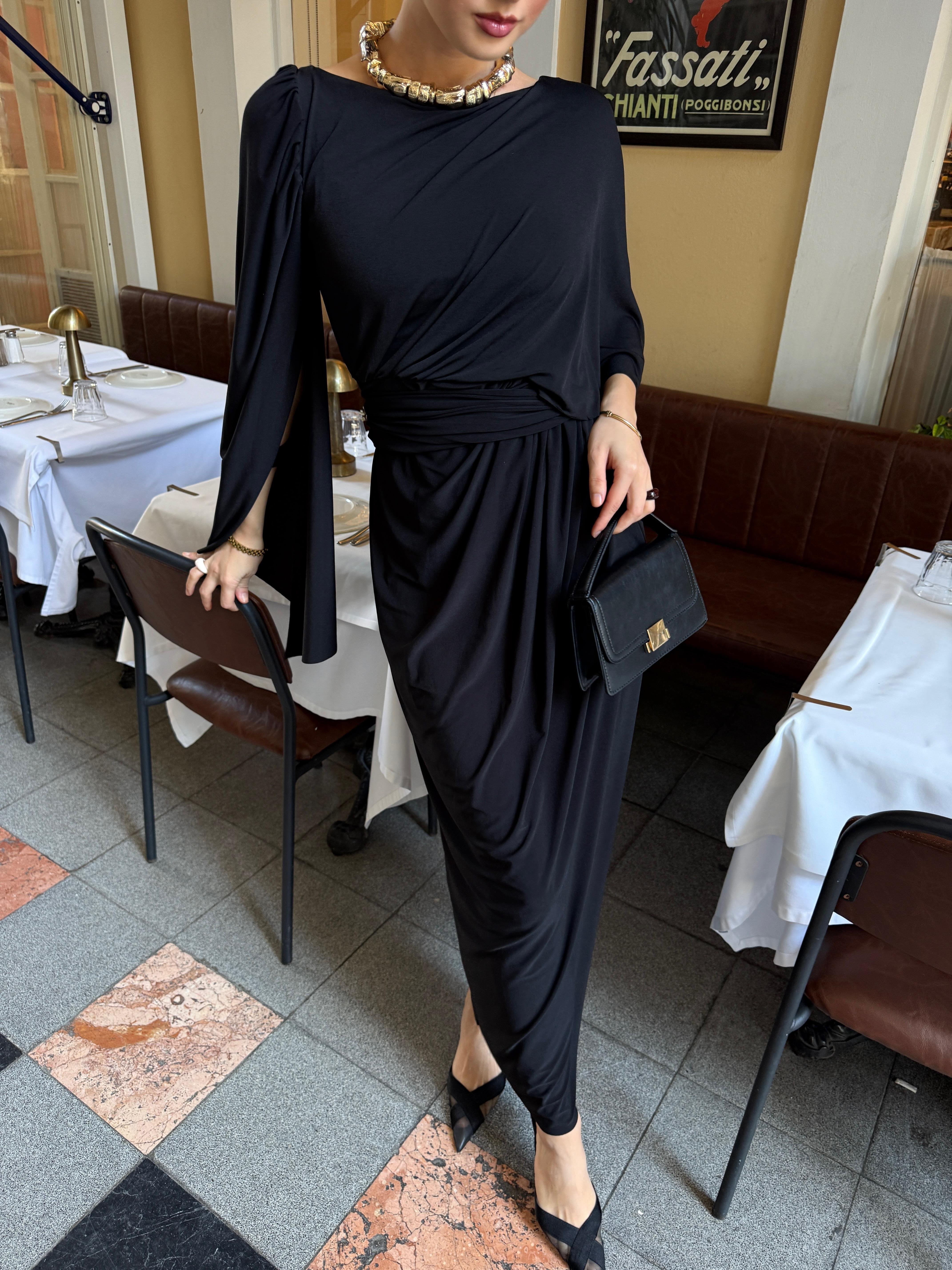 Drape Detaylı Sandy Elbise Siyah