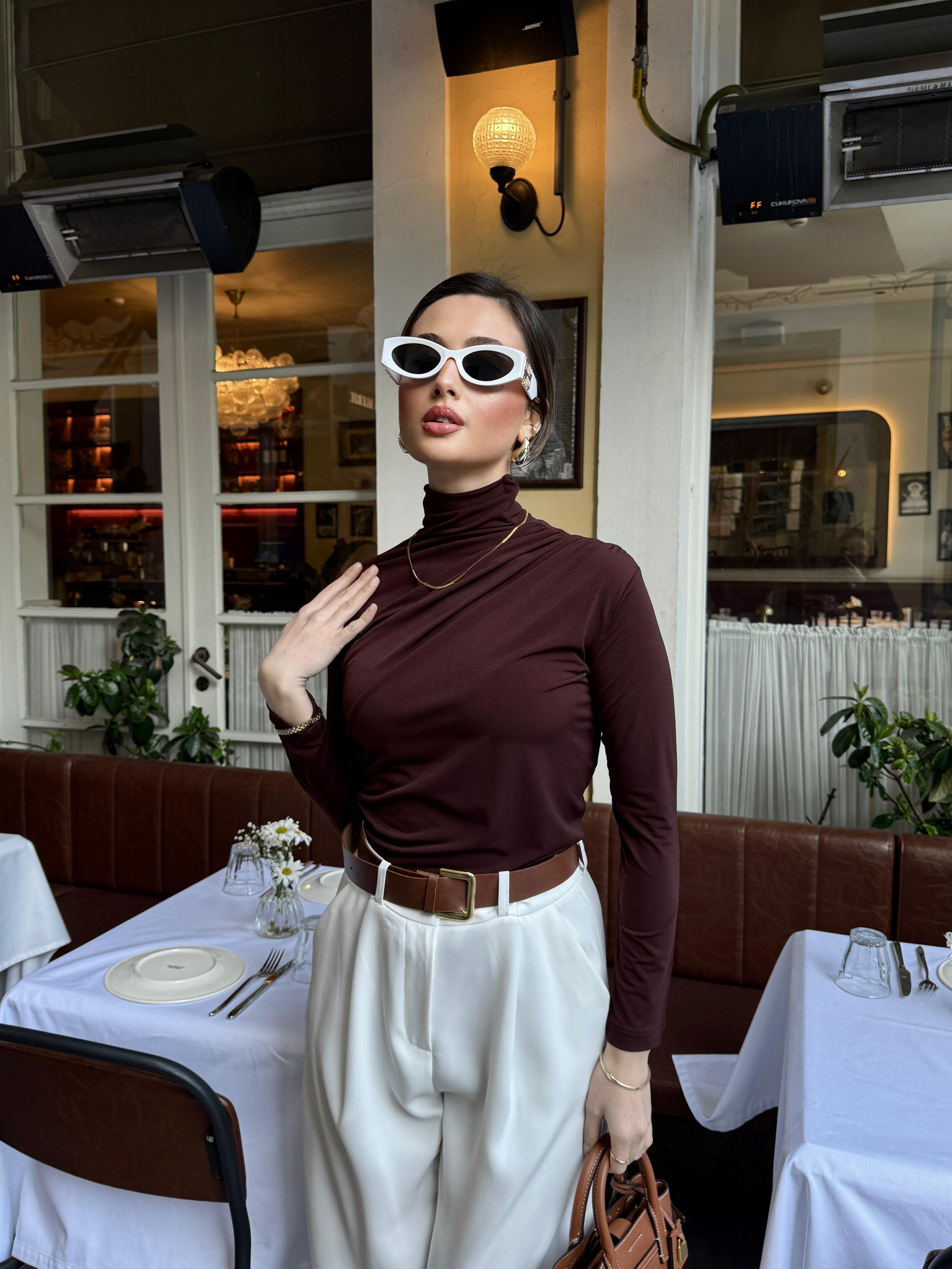 Drapeli Acı Kahve Bluz