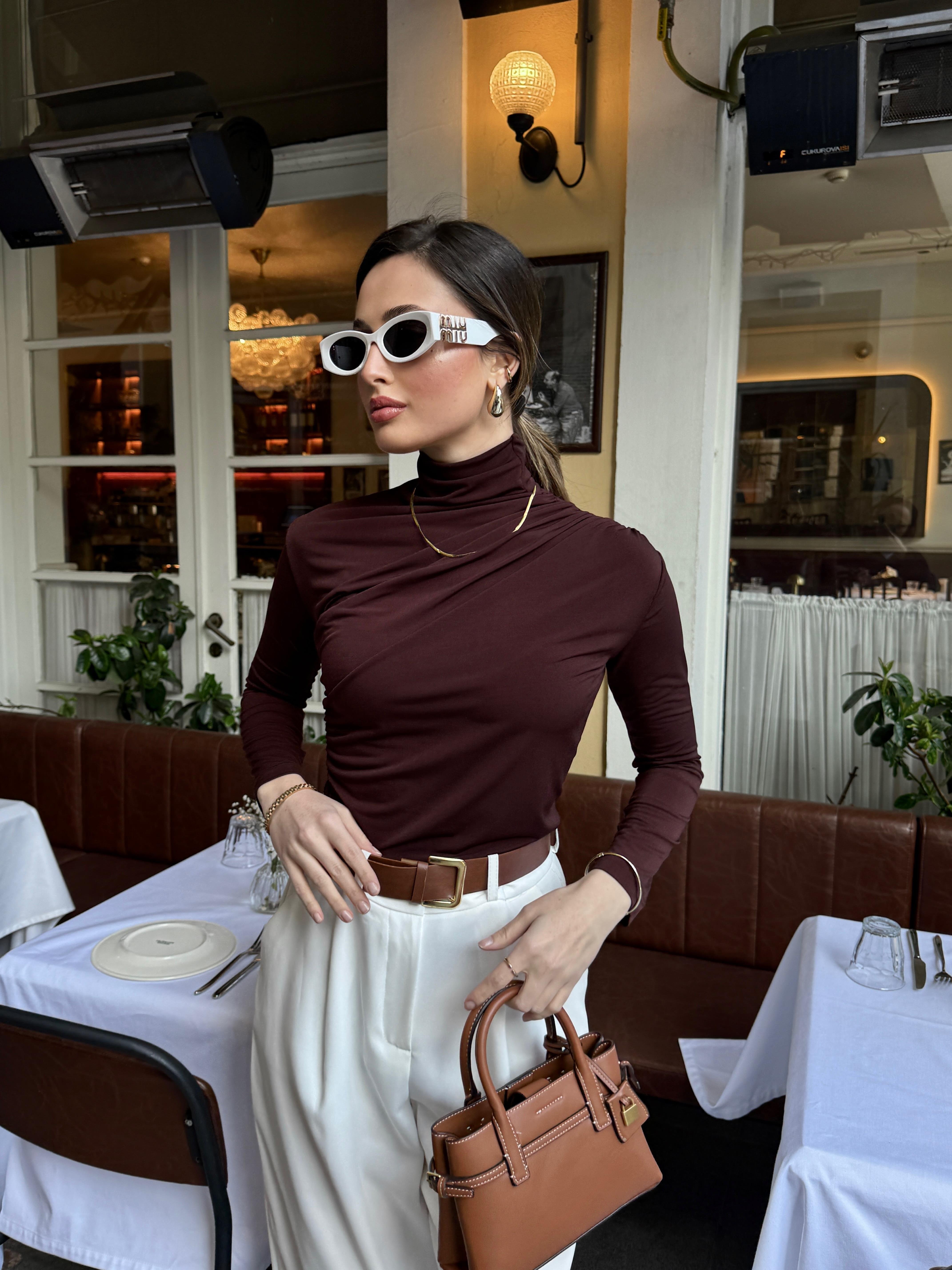Drapeli Acı Kahve Bluz
