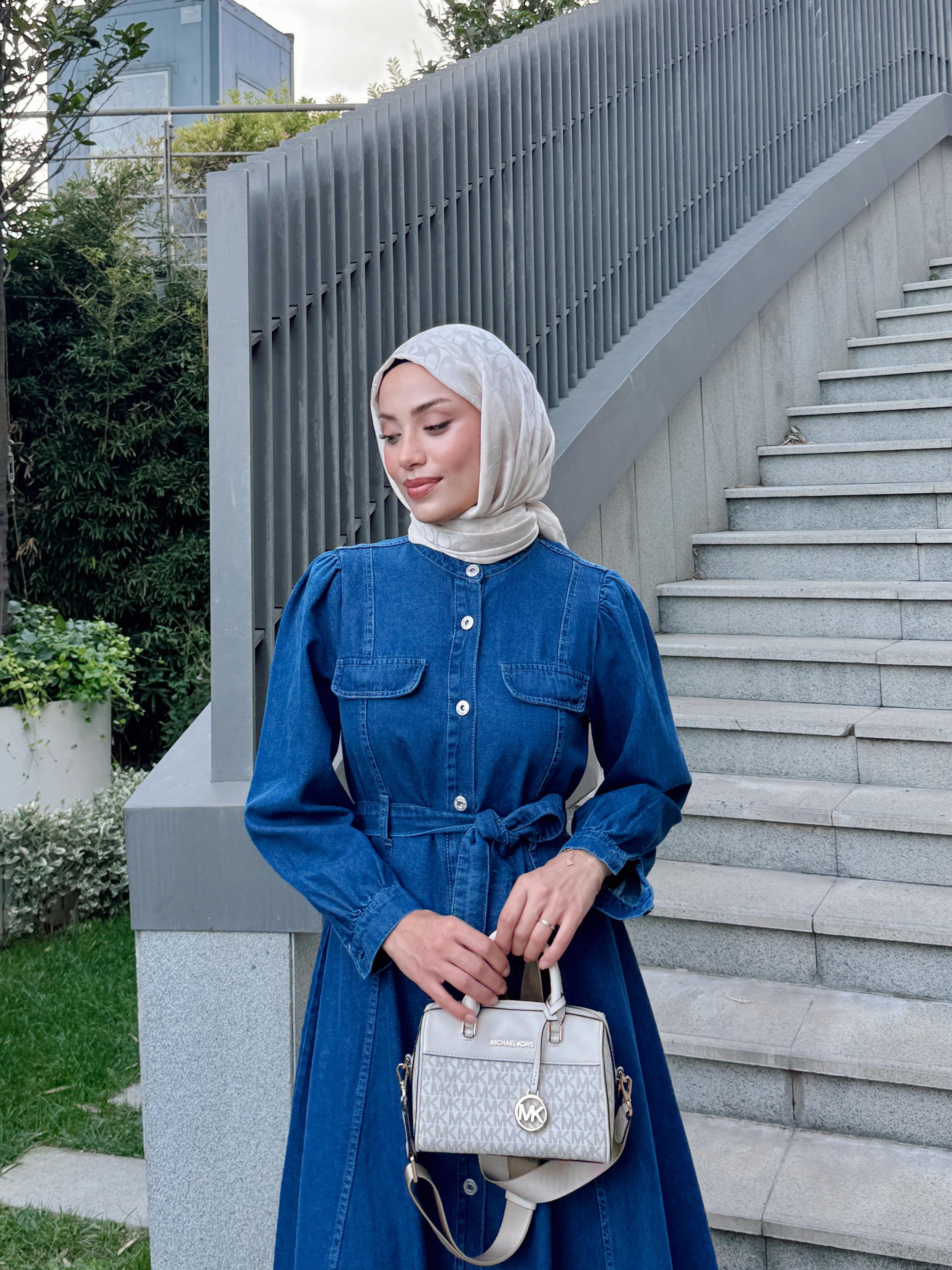 Düğmeli Denim Elbise 