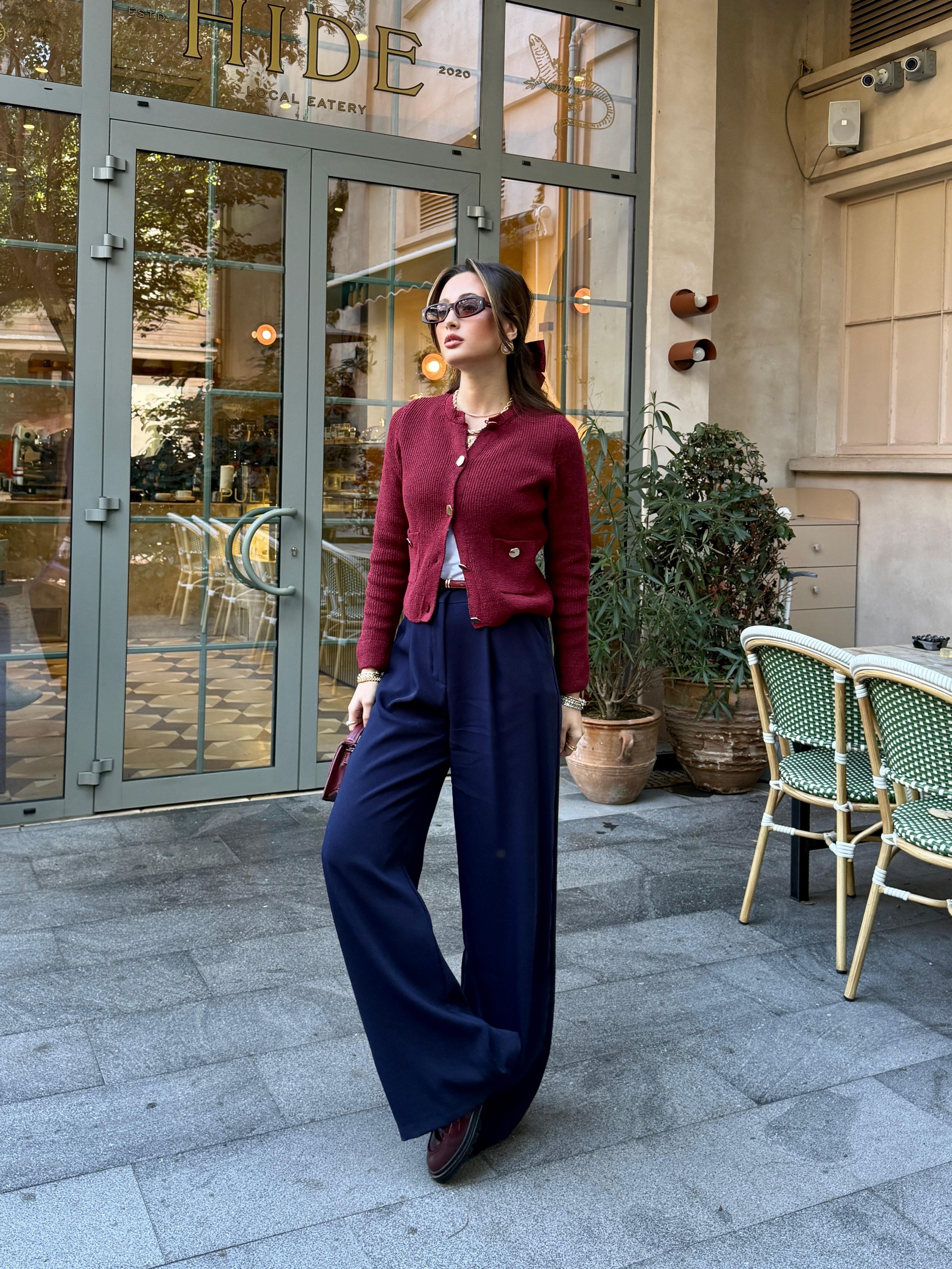 Düğmeli Minik Cepli Bordo Hırka