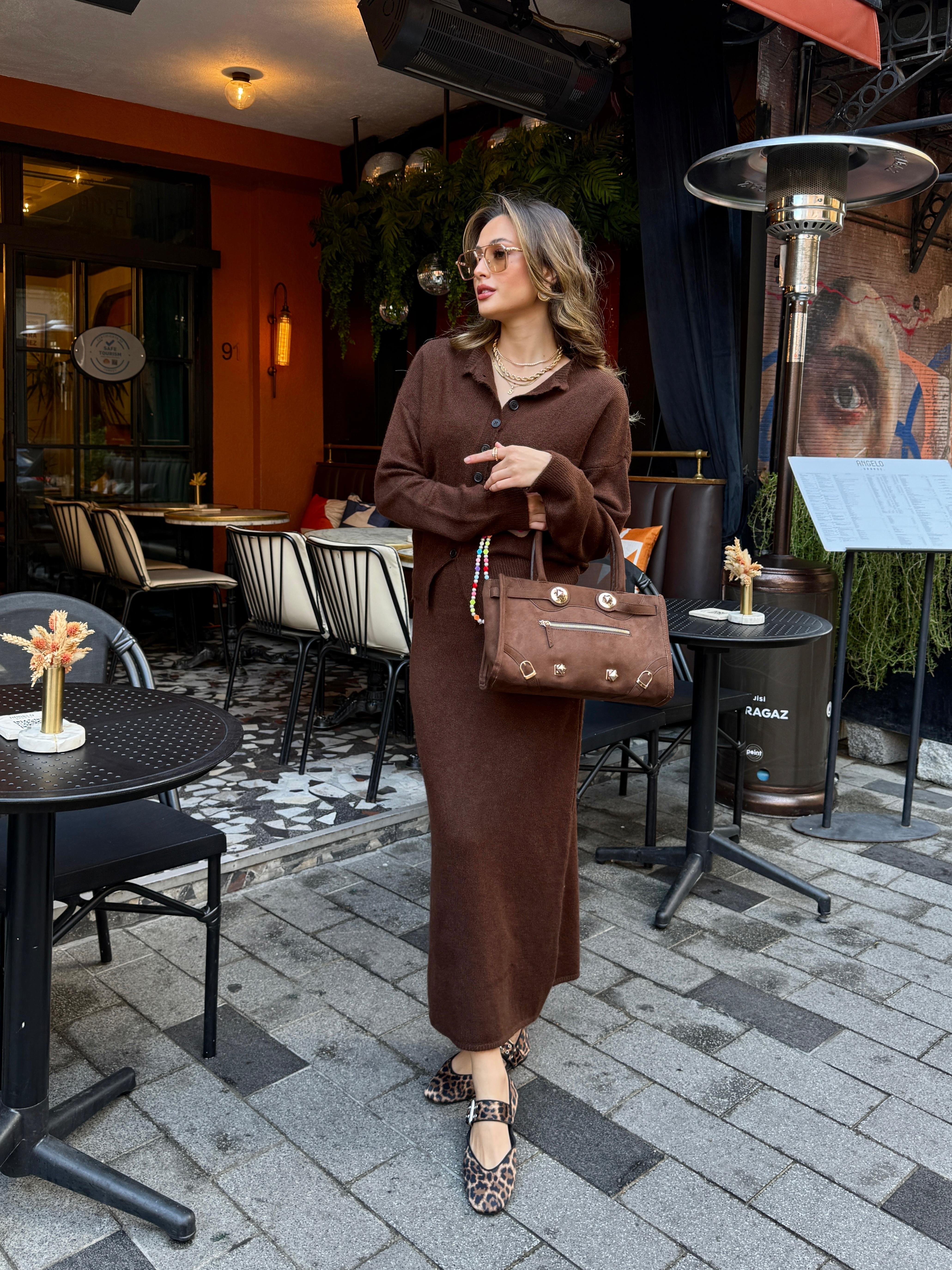 Etekli Acı Kahve Triko Takım