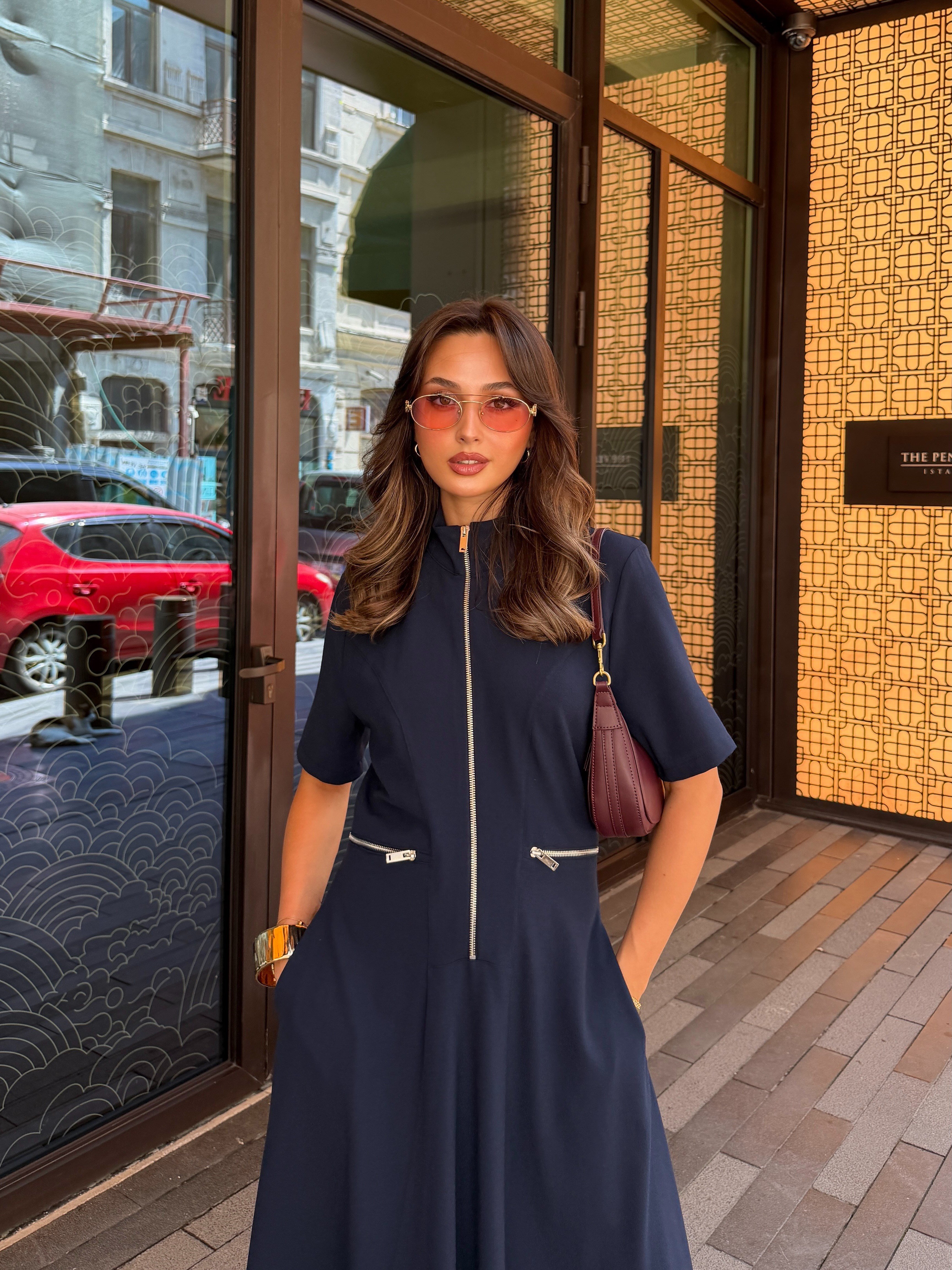 Fermuarlı Elbise Lacivert