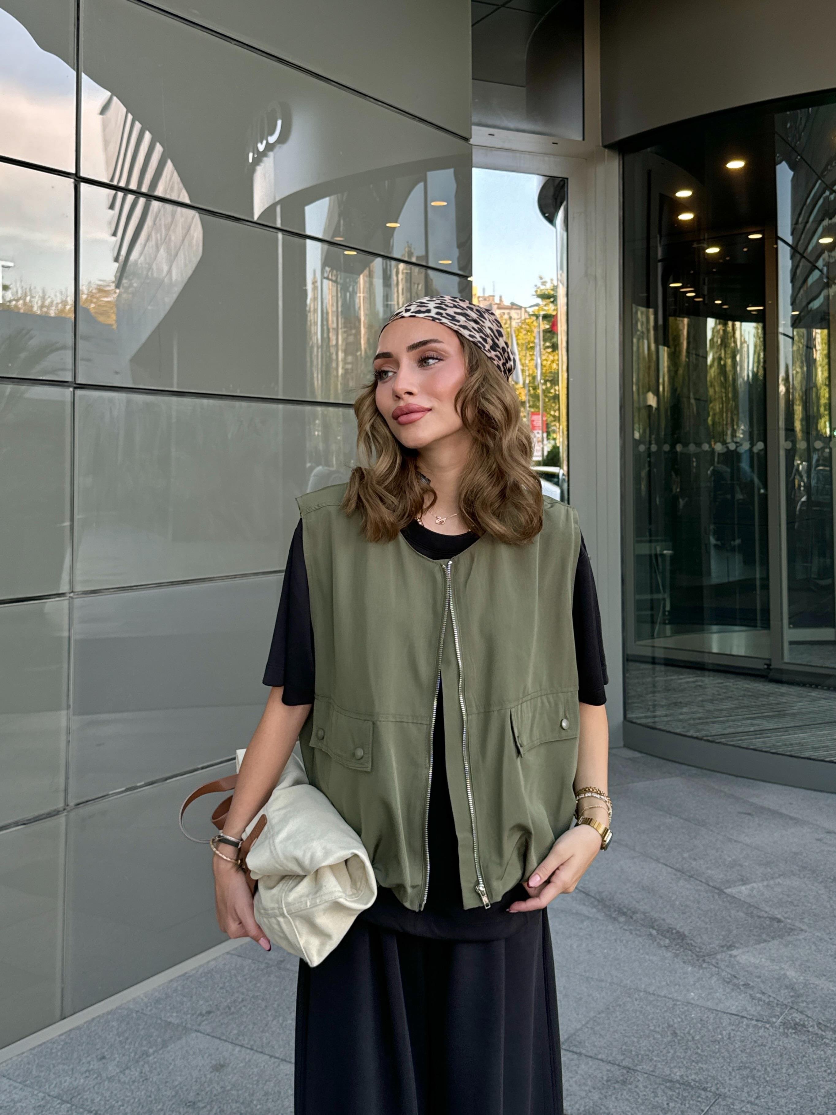 Fermuarlı Gabardin Yelek