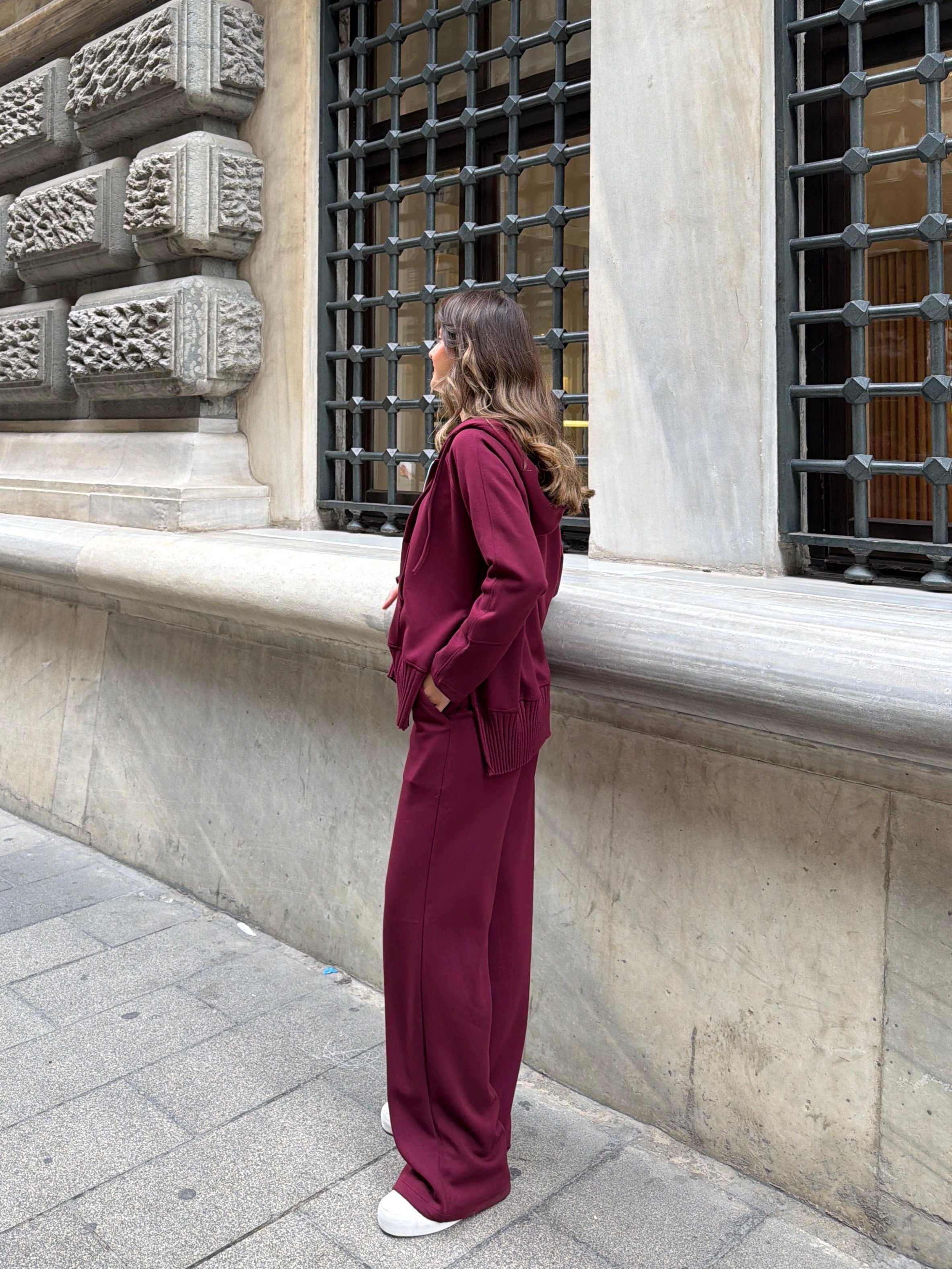 Fermuarlı Sweatshirt Eşofman Takım Bordo