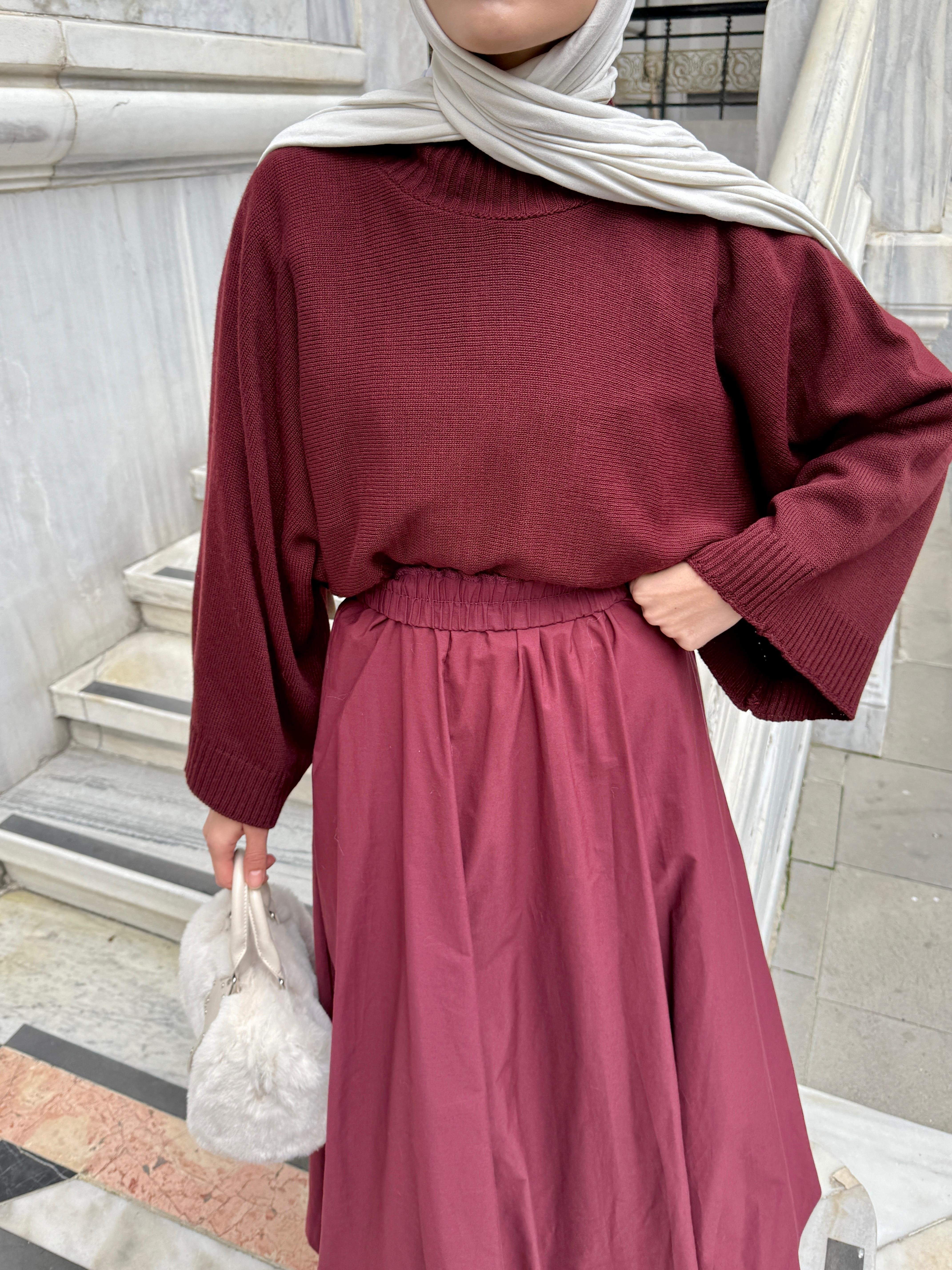 Geniş Kol Oversize Bordo Triko Kazak