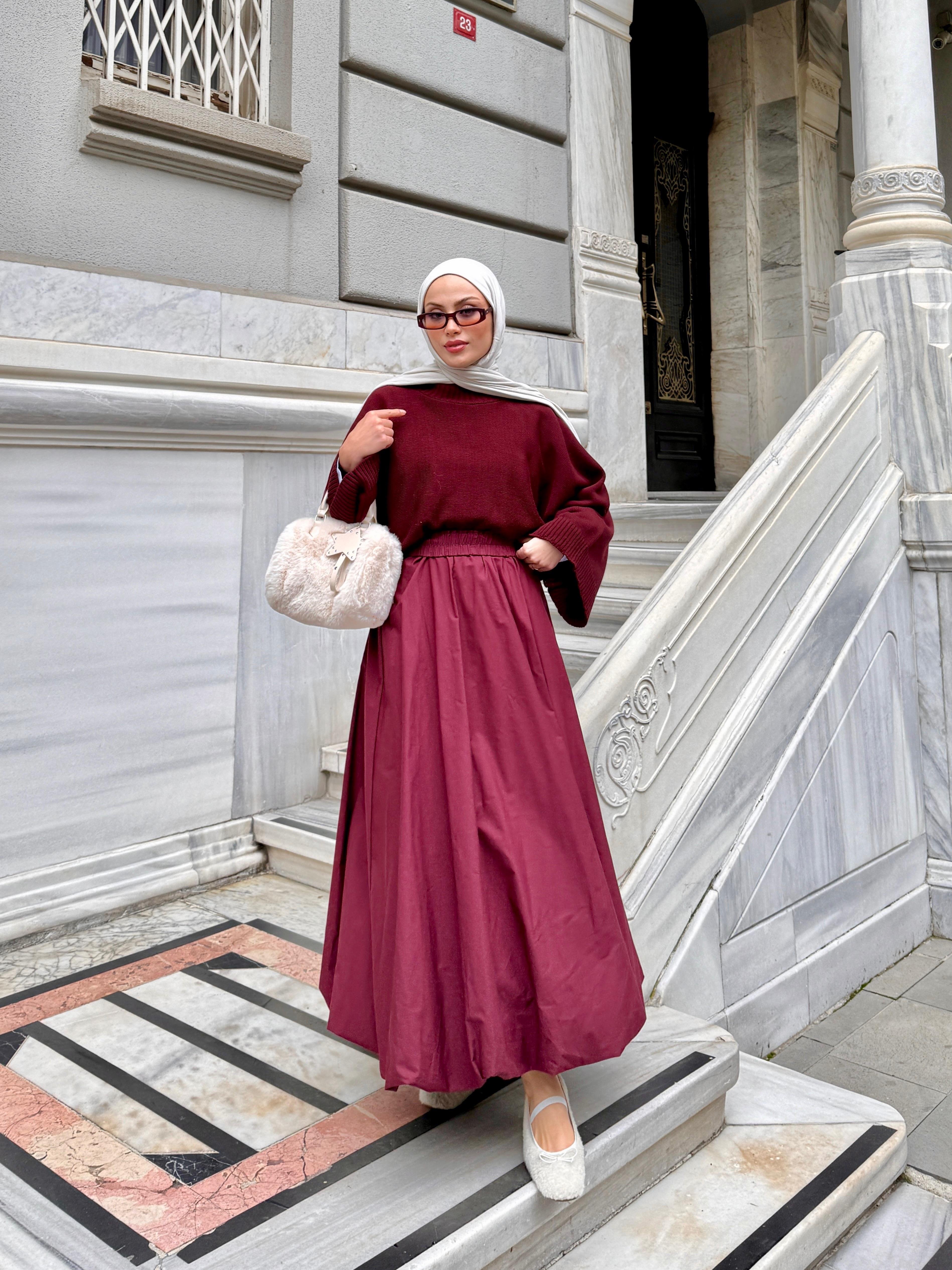 Geniş Kol Oversize Bordo Triko Kazak
