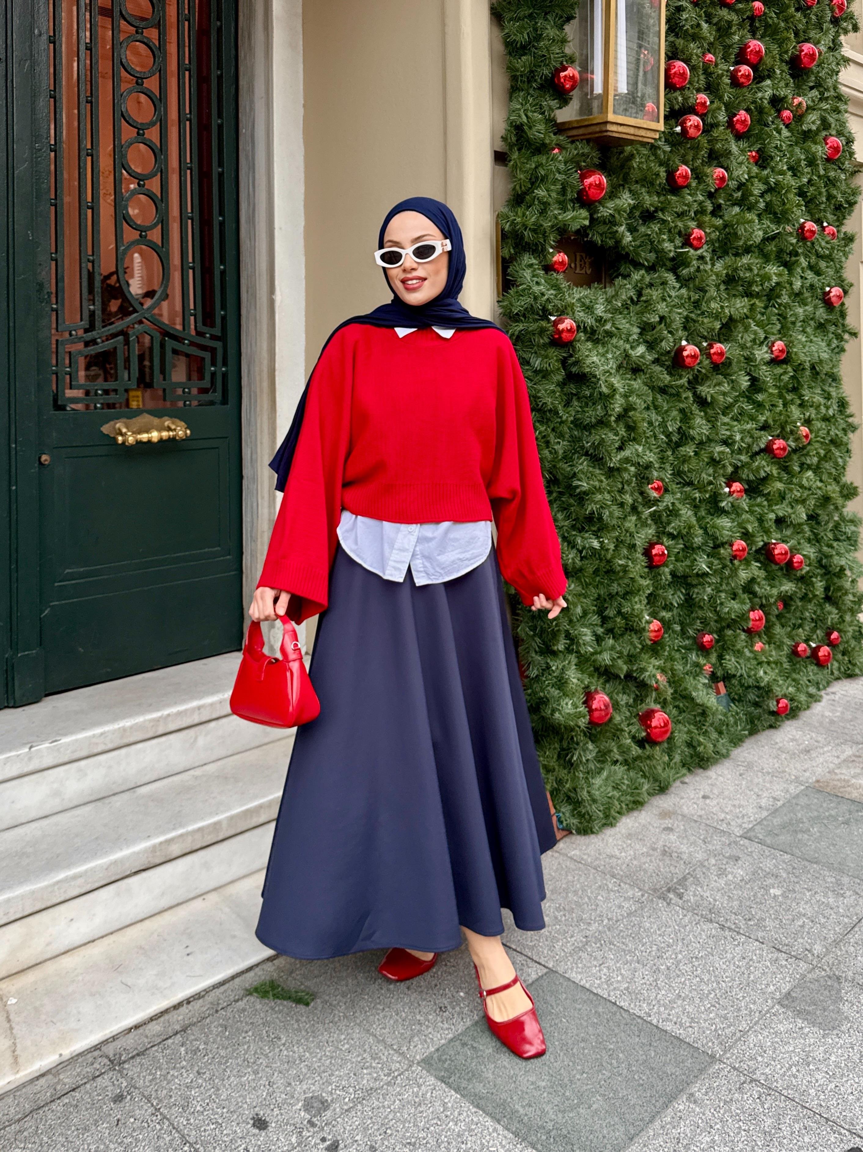 Geniş Kol Oversize Kırmızı Triko Kazak
