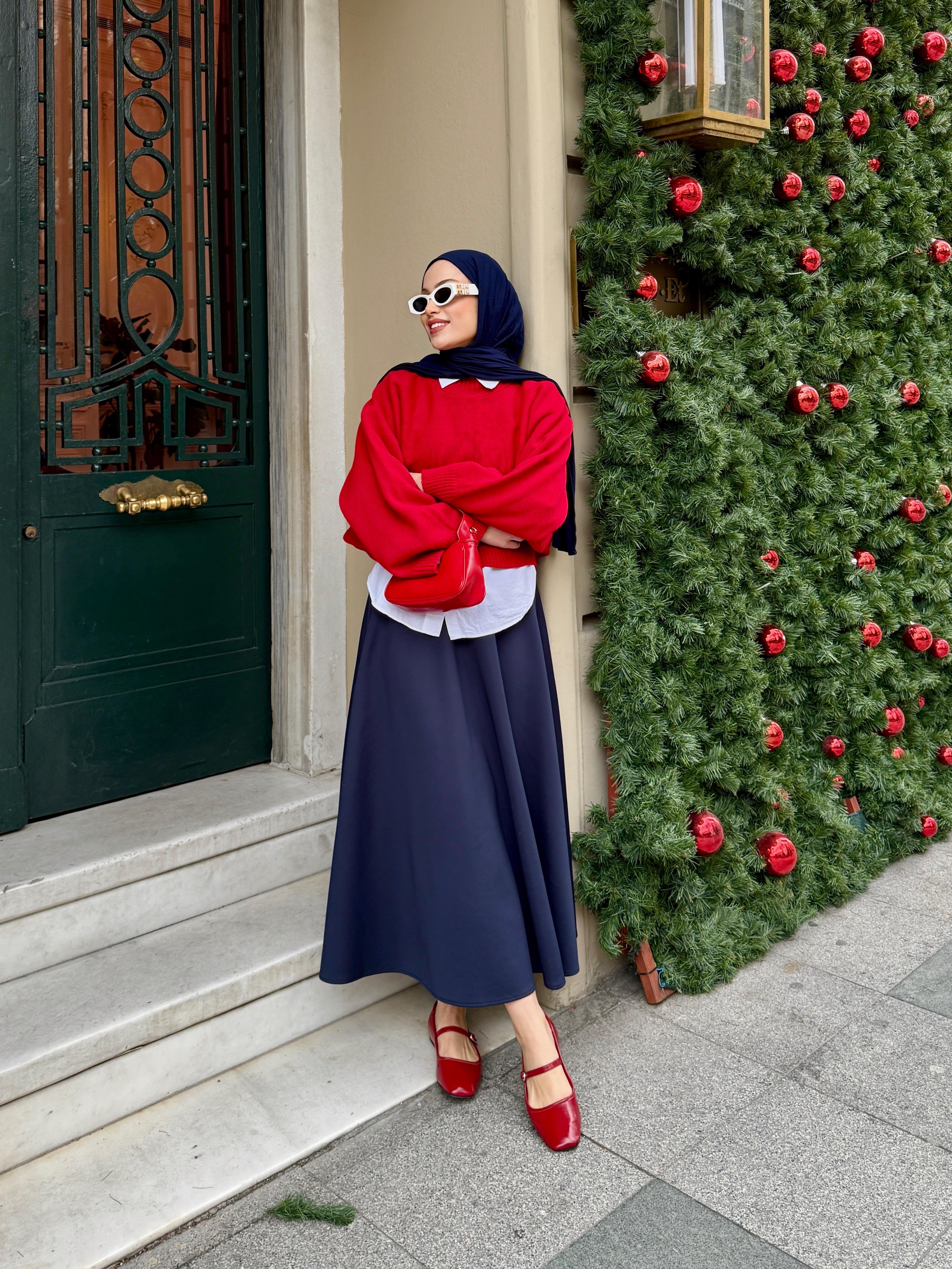 Geniş Kol Oversize Kırmızı Triko Kazak