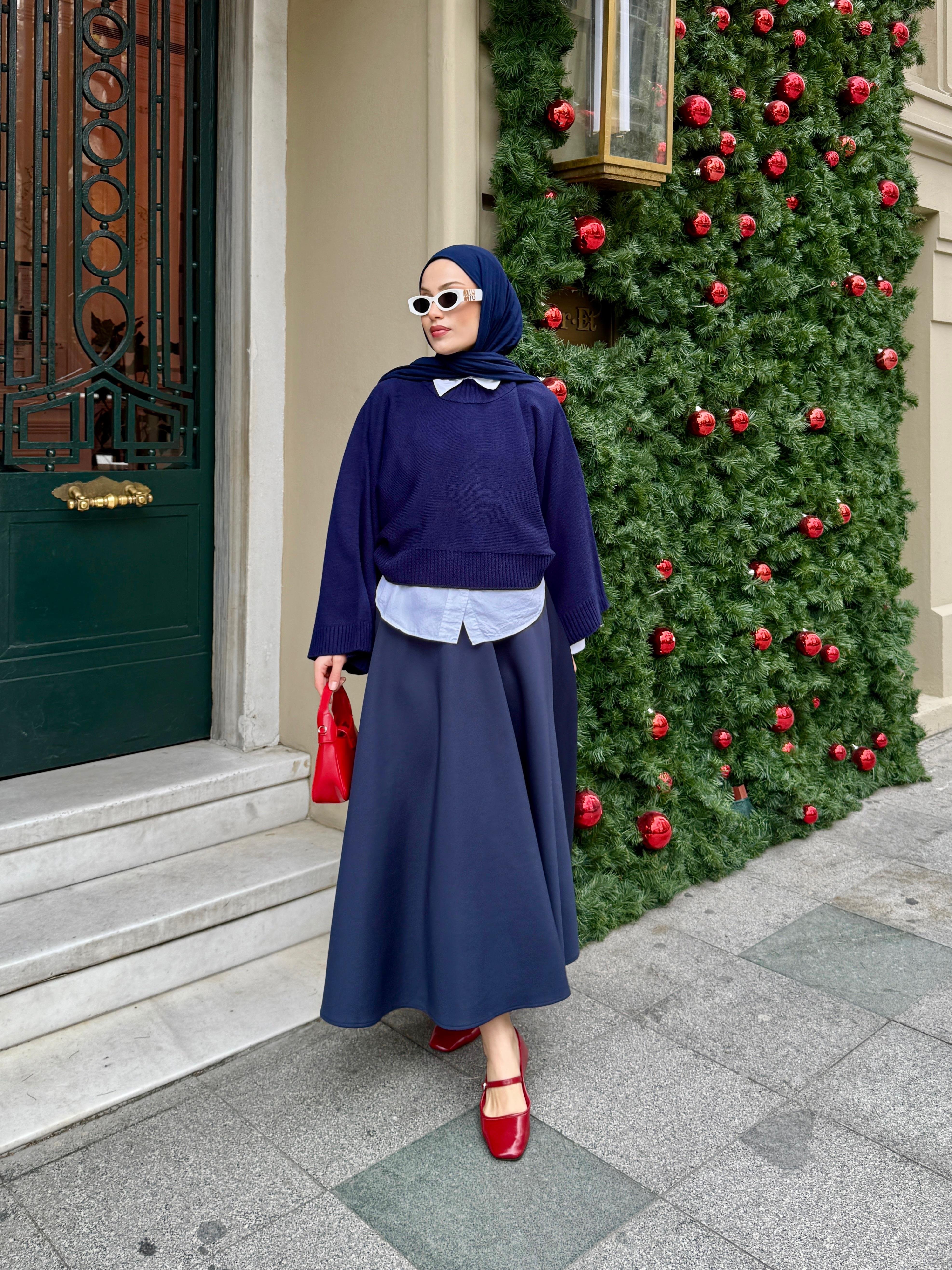 Geniş Kol Oversize Lacivert Triko Kazak