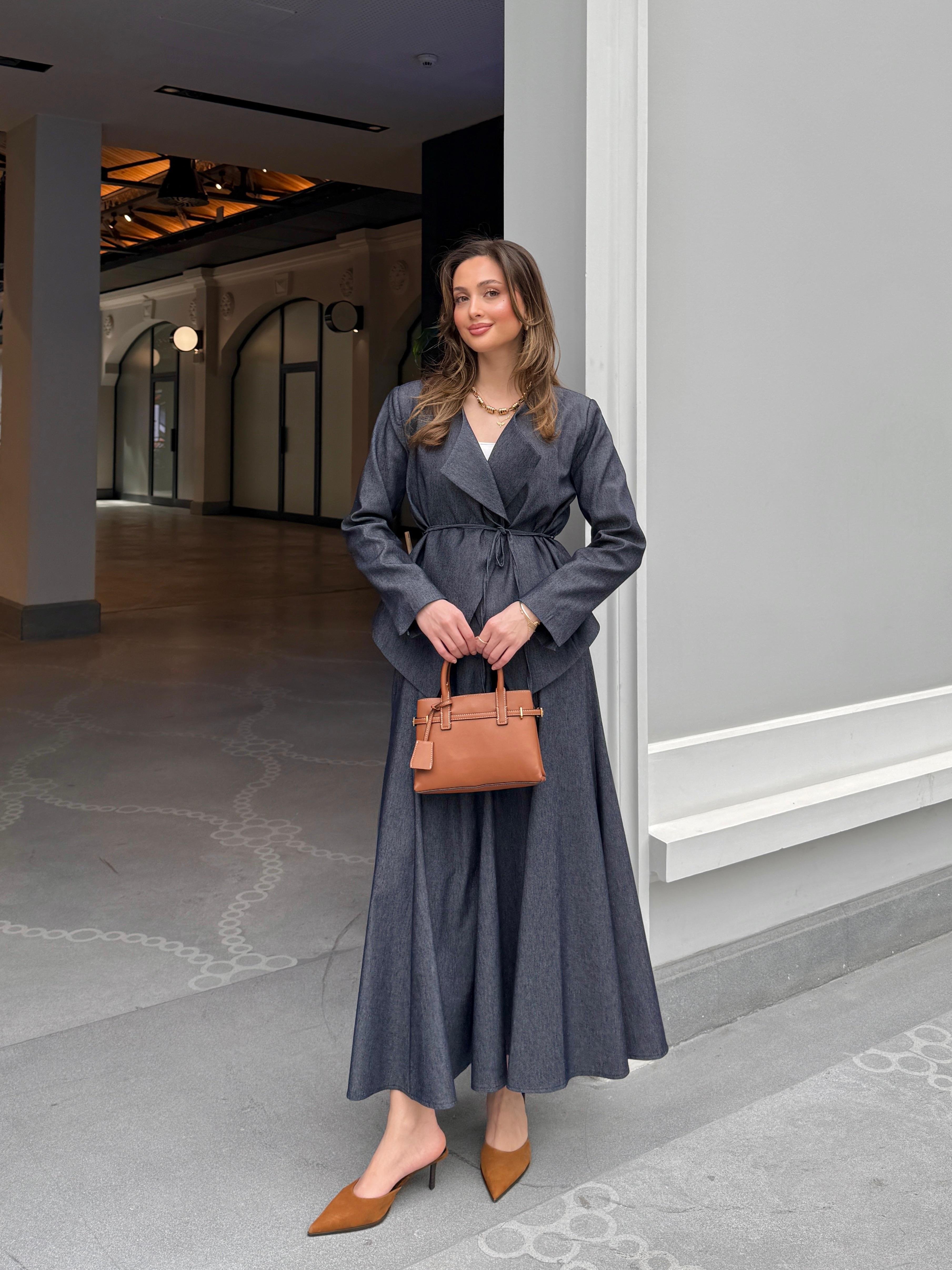 İp Kemerli Ceketli Denim Takım