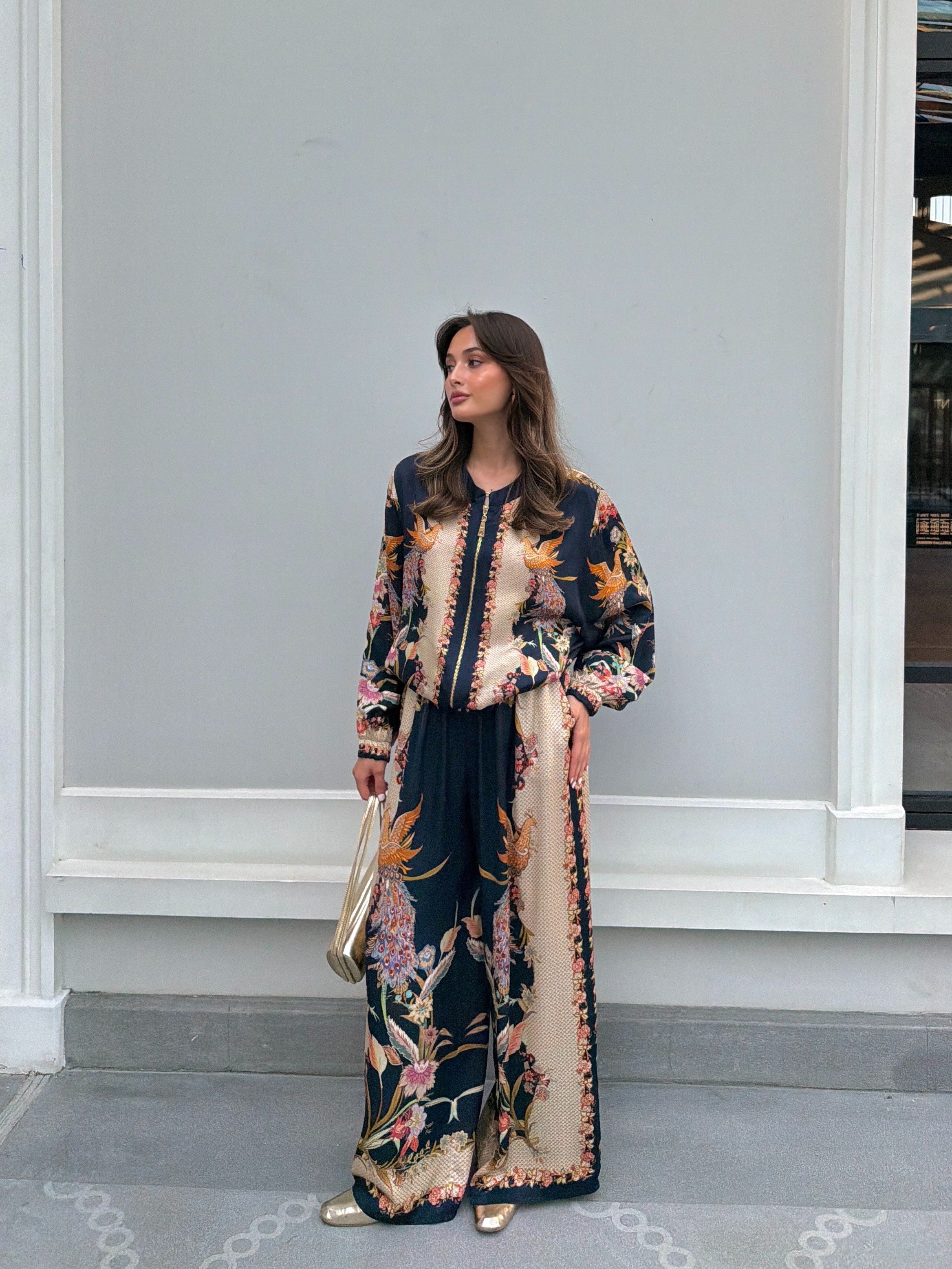 İthal Desenli Pantalonlu Takım Lacivert