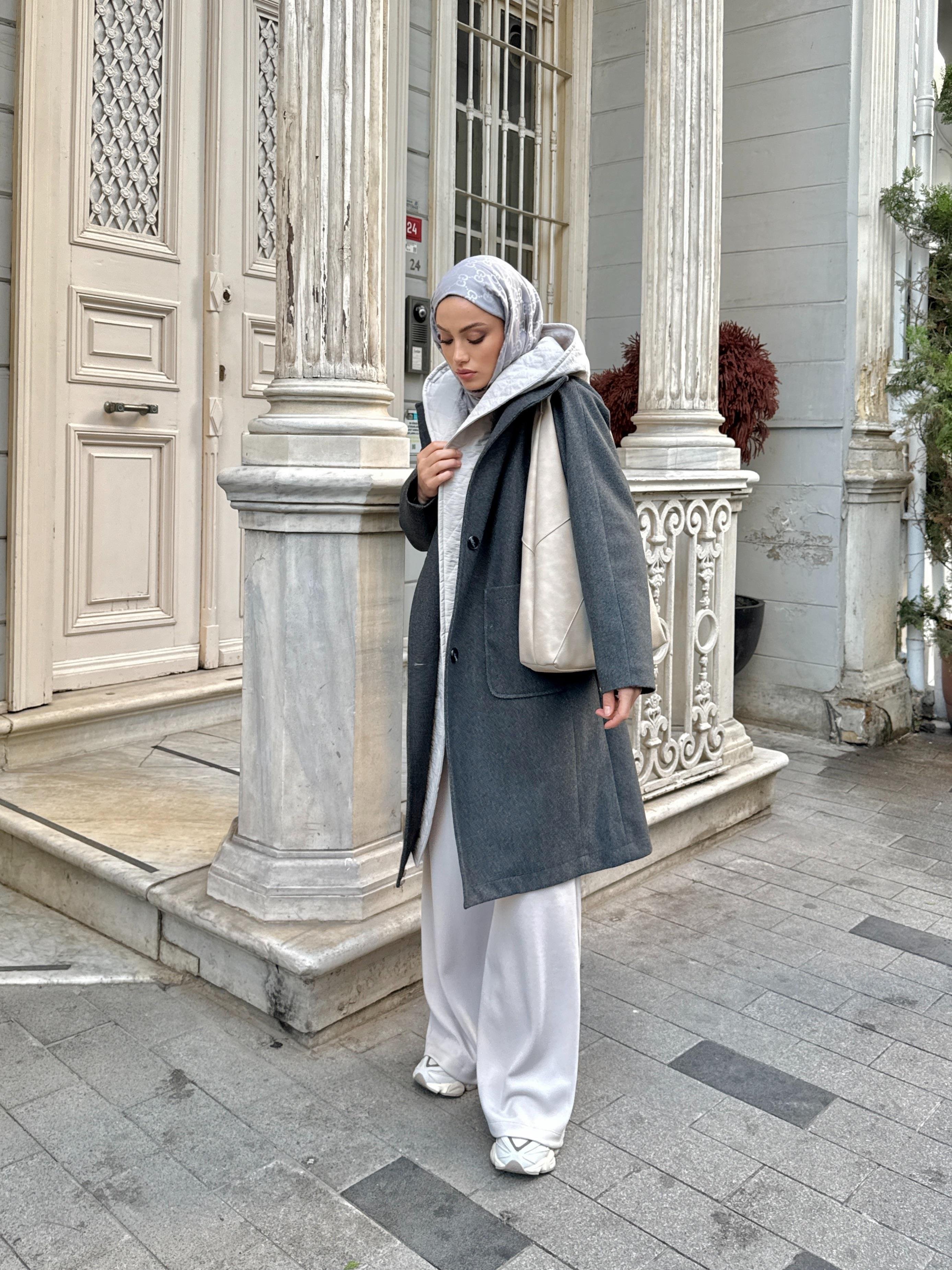 Kapüşonlu Oversize Kaban 