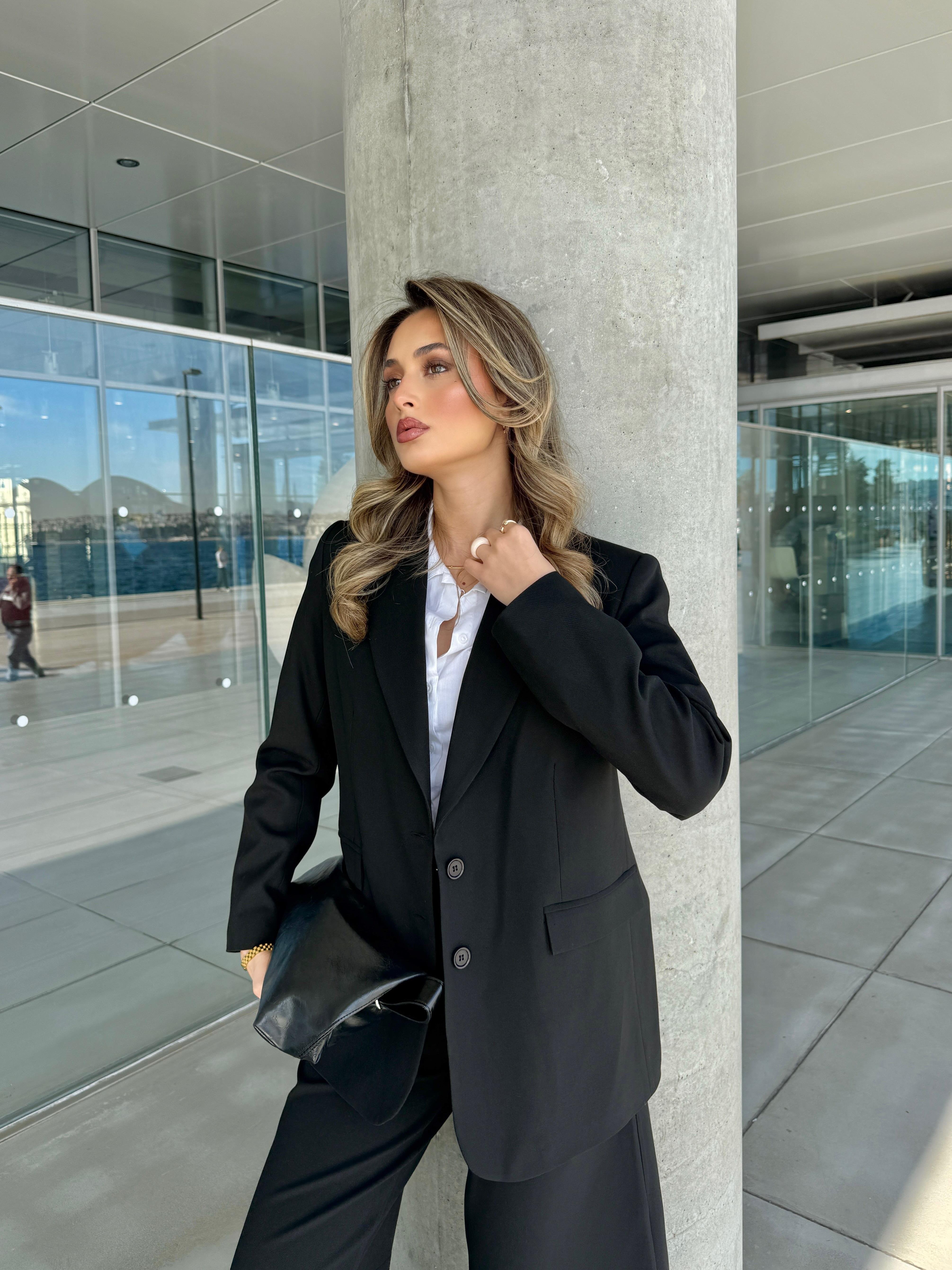 Kemerli Bermuda Blazer Ceket Siyah