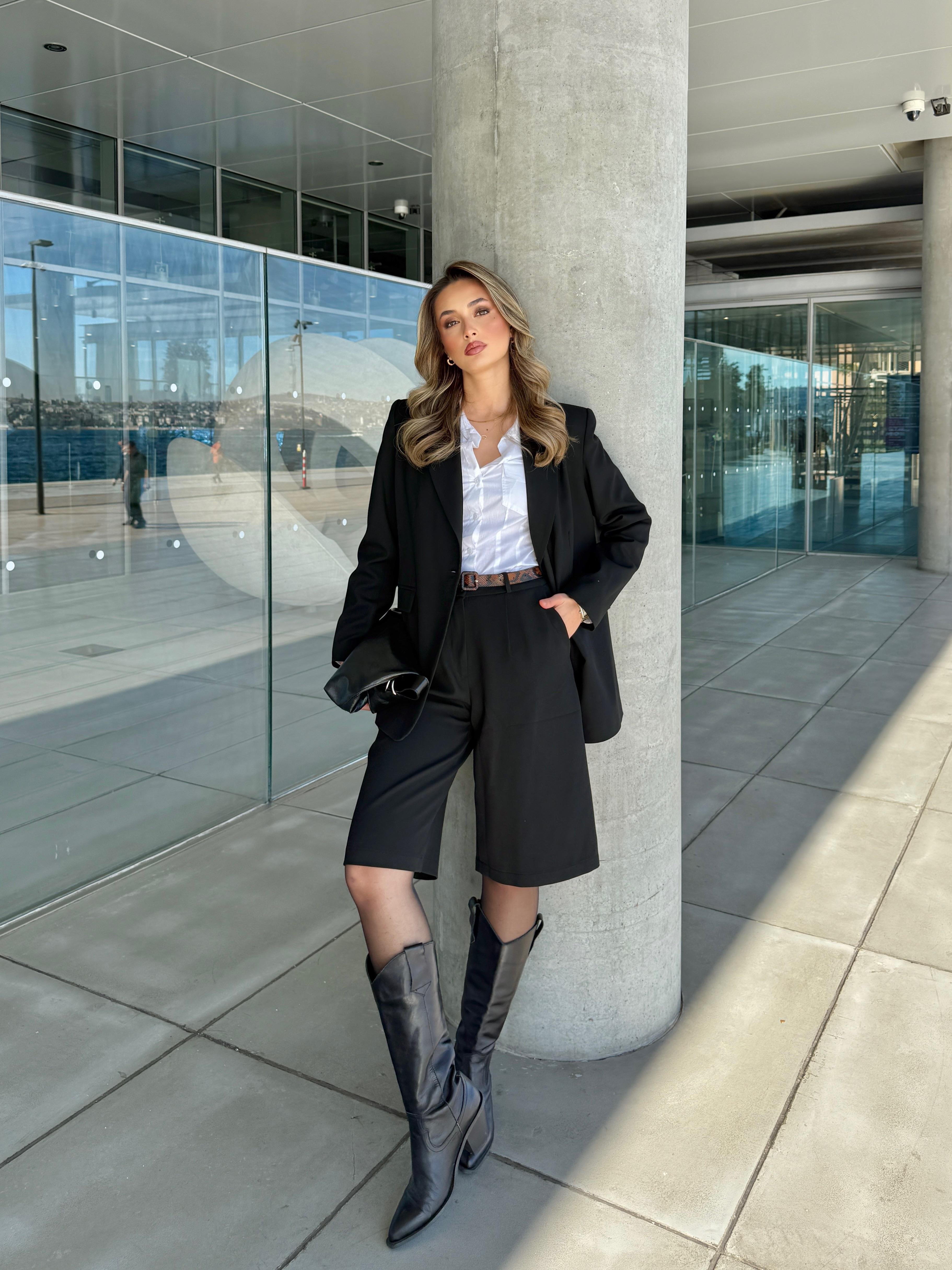 Kemerli Bermuda Blazer Ceket Siyah