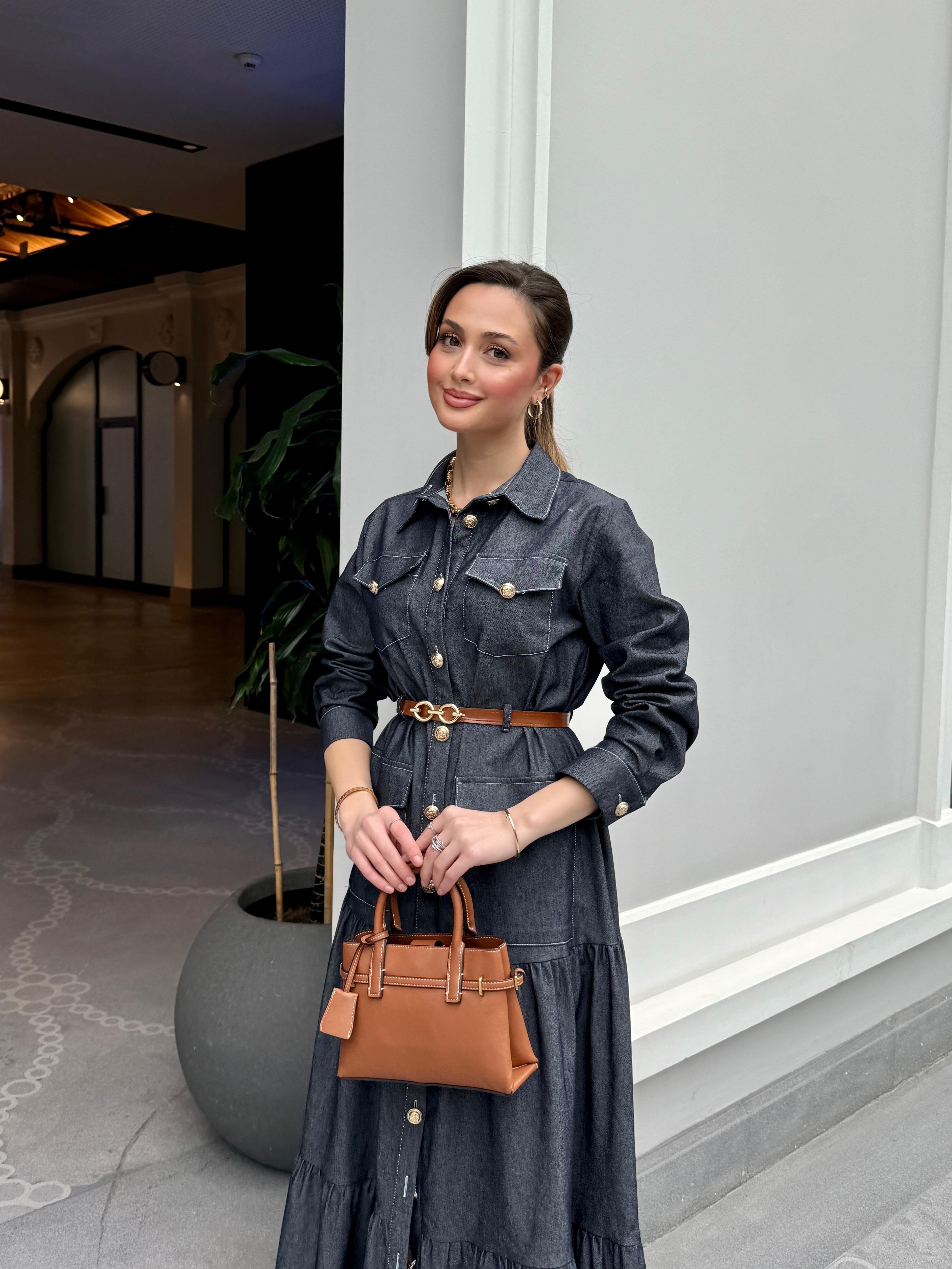 Kemerli Denim Elbise