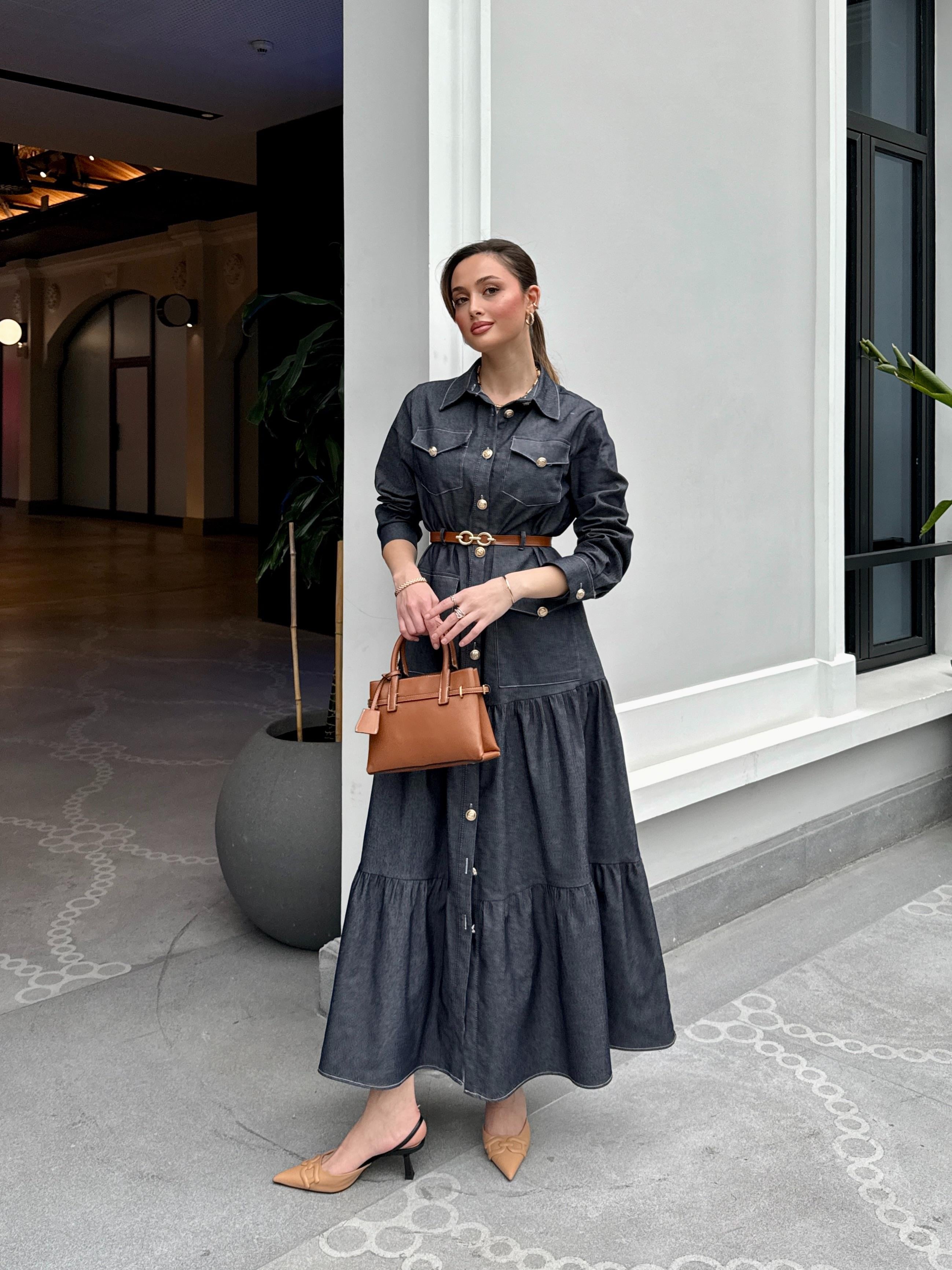 Kemerli Denim Elbise