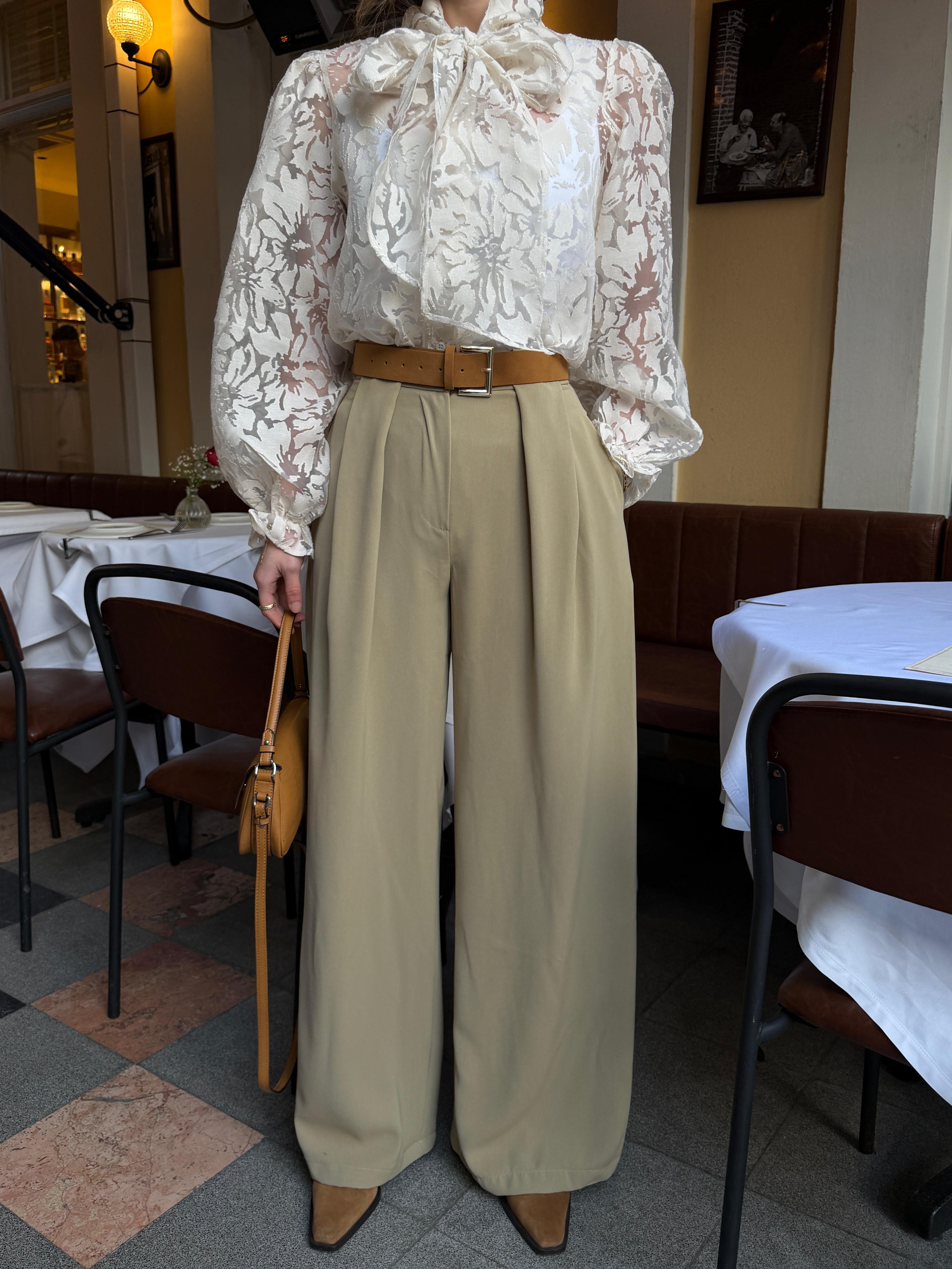 Kemerli Palazzo Pantolon Yeşil