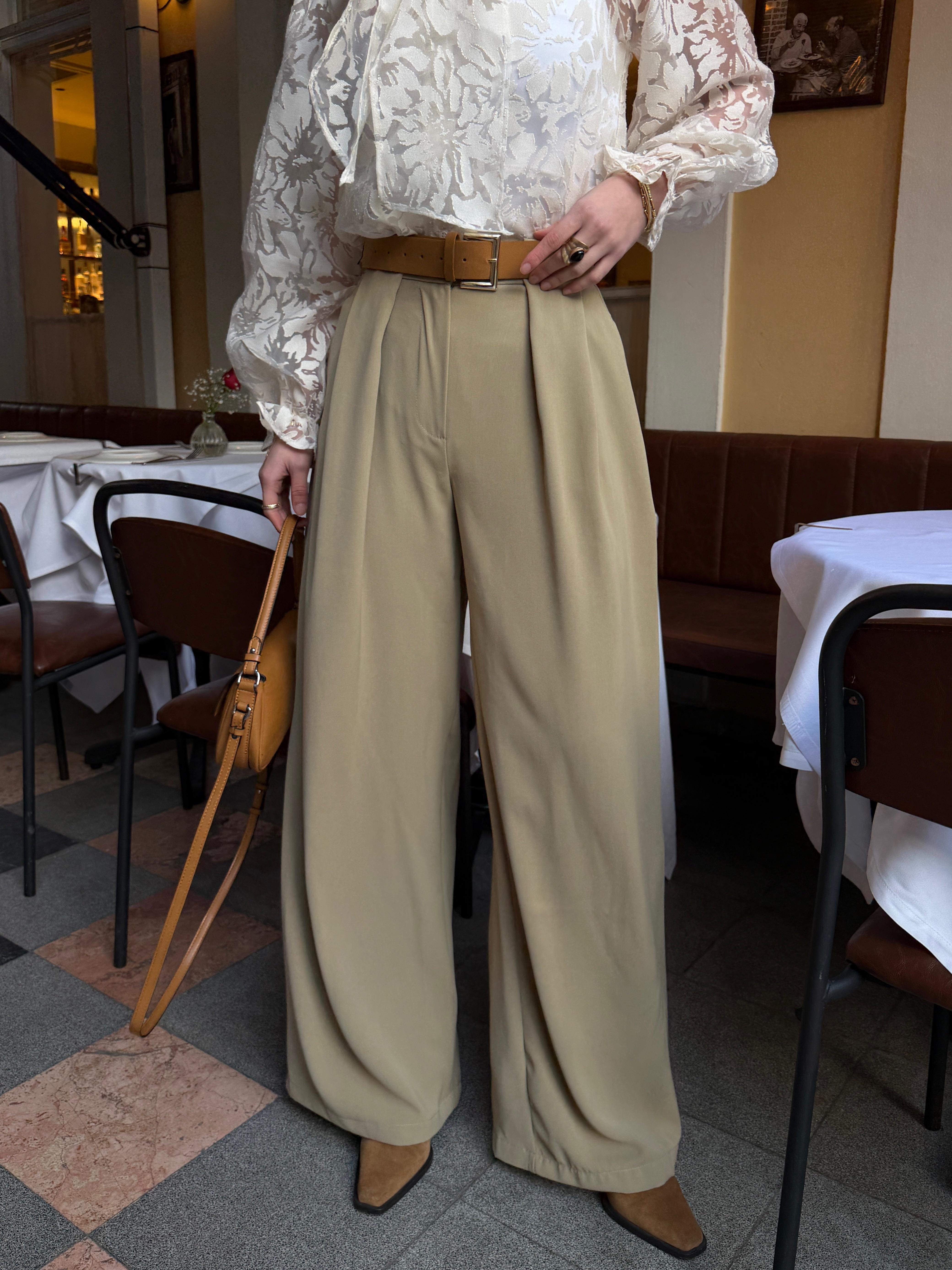 Kemerli Palazzo Pantolon Yeşil