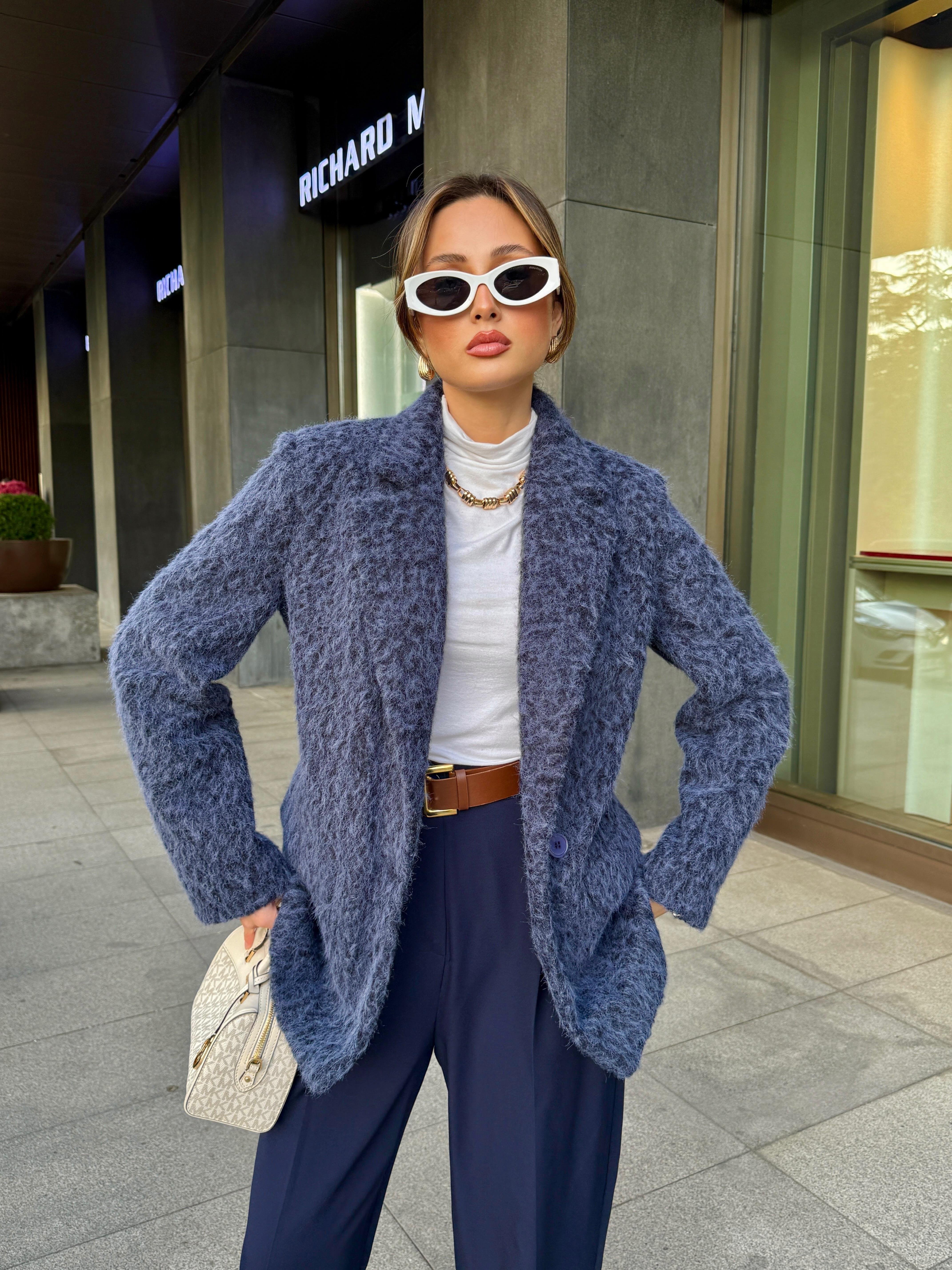 Kırçıllı Lacivert Blazer Ceket