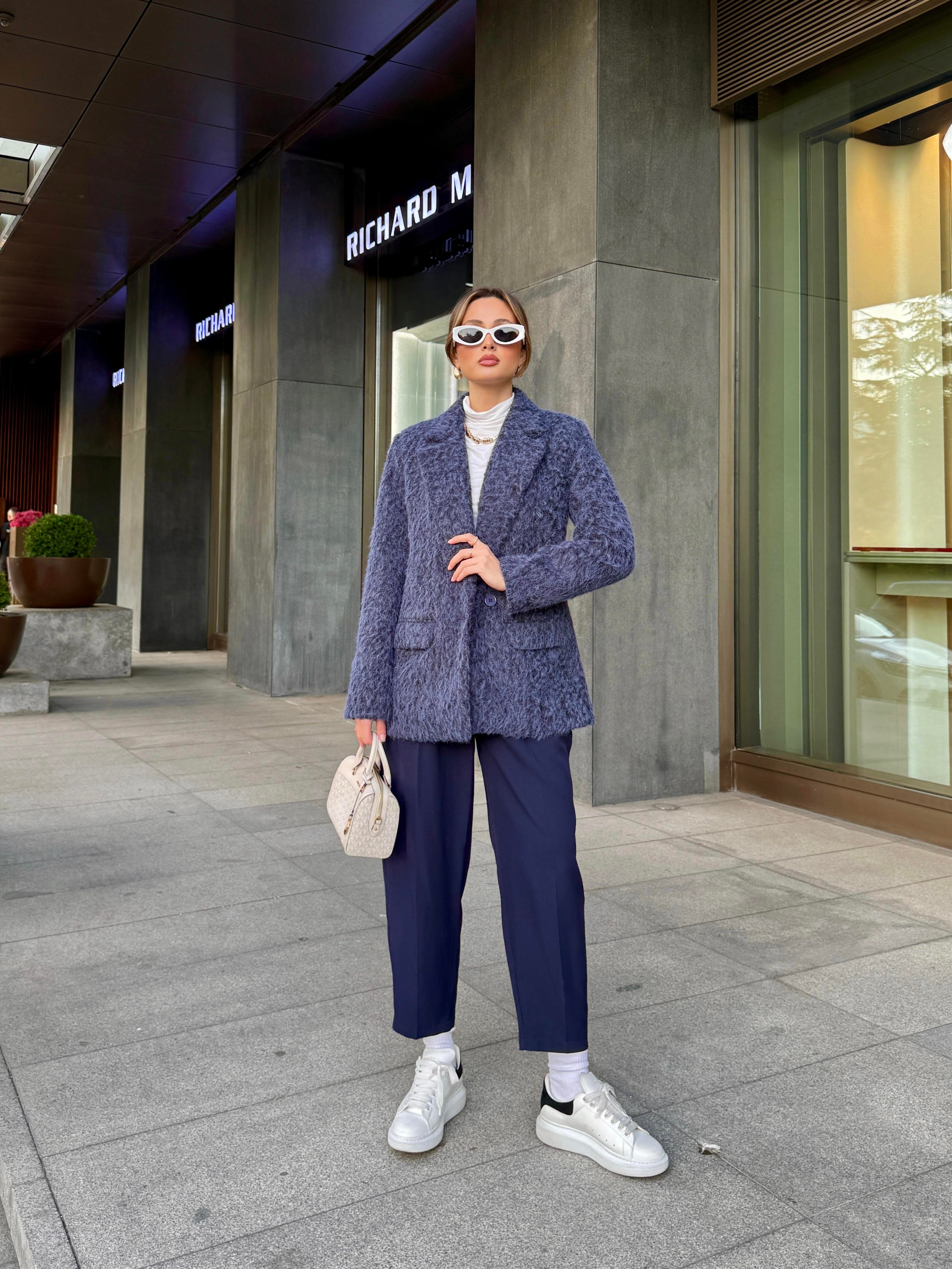 Kırçıllı Lacivert Blazer Ceket