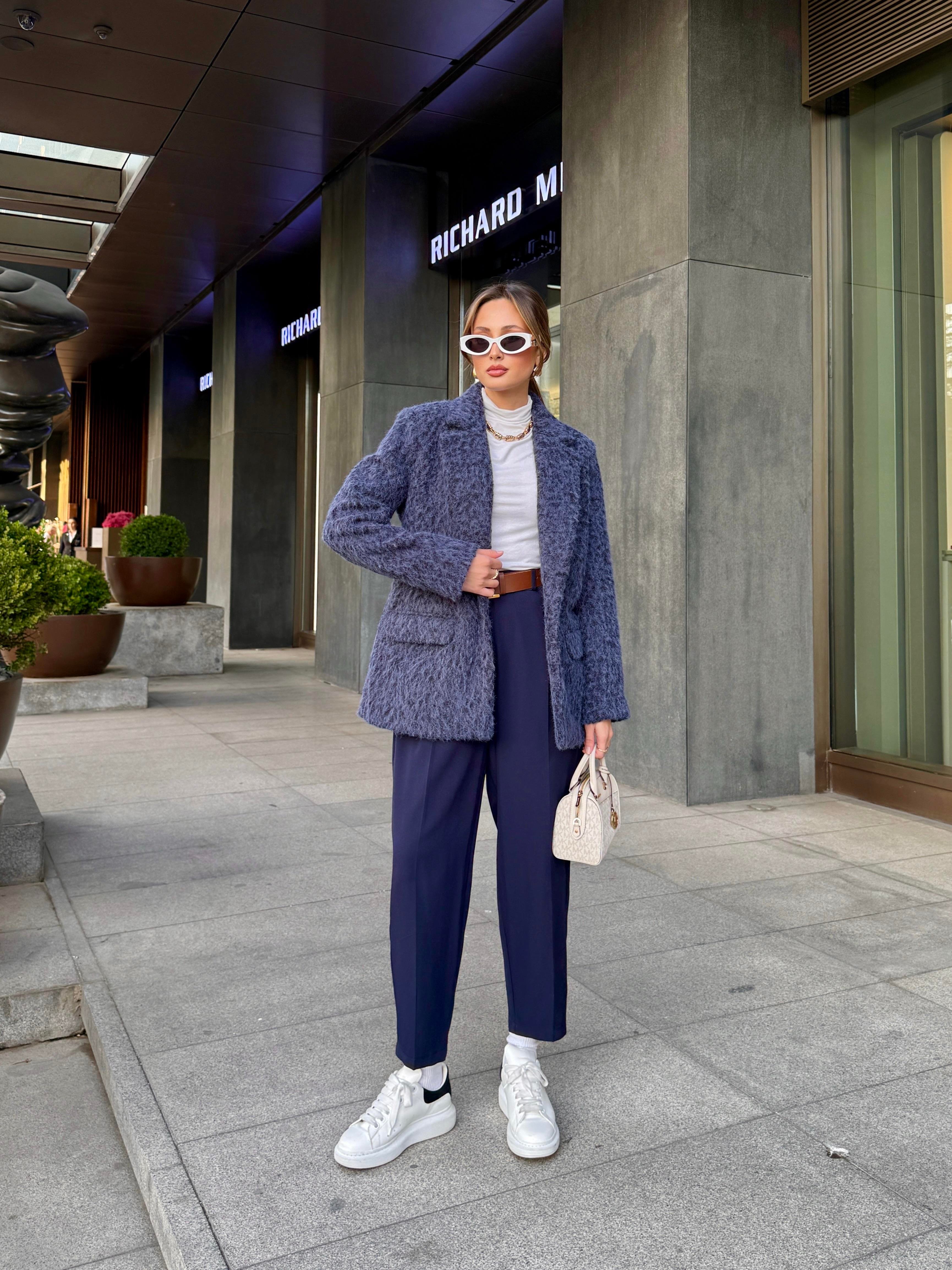 Kırçıllı Lacivert Blazer Ceket