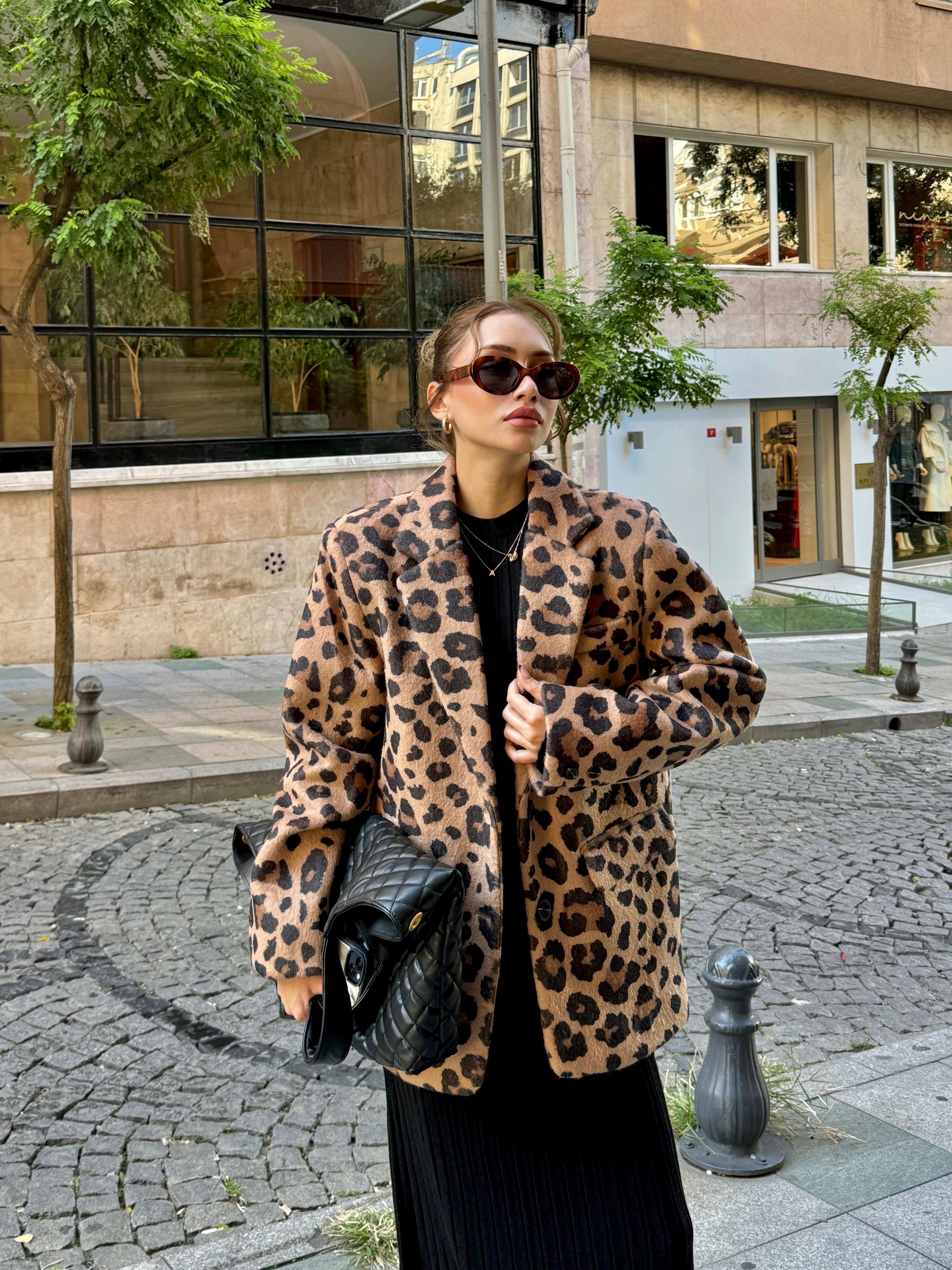 Leopar Yün Blazer Ceket