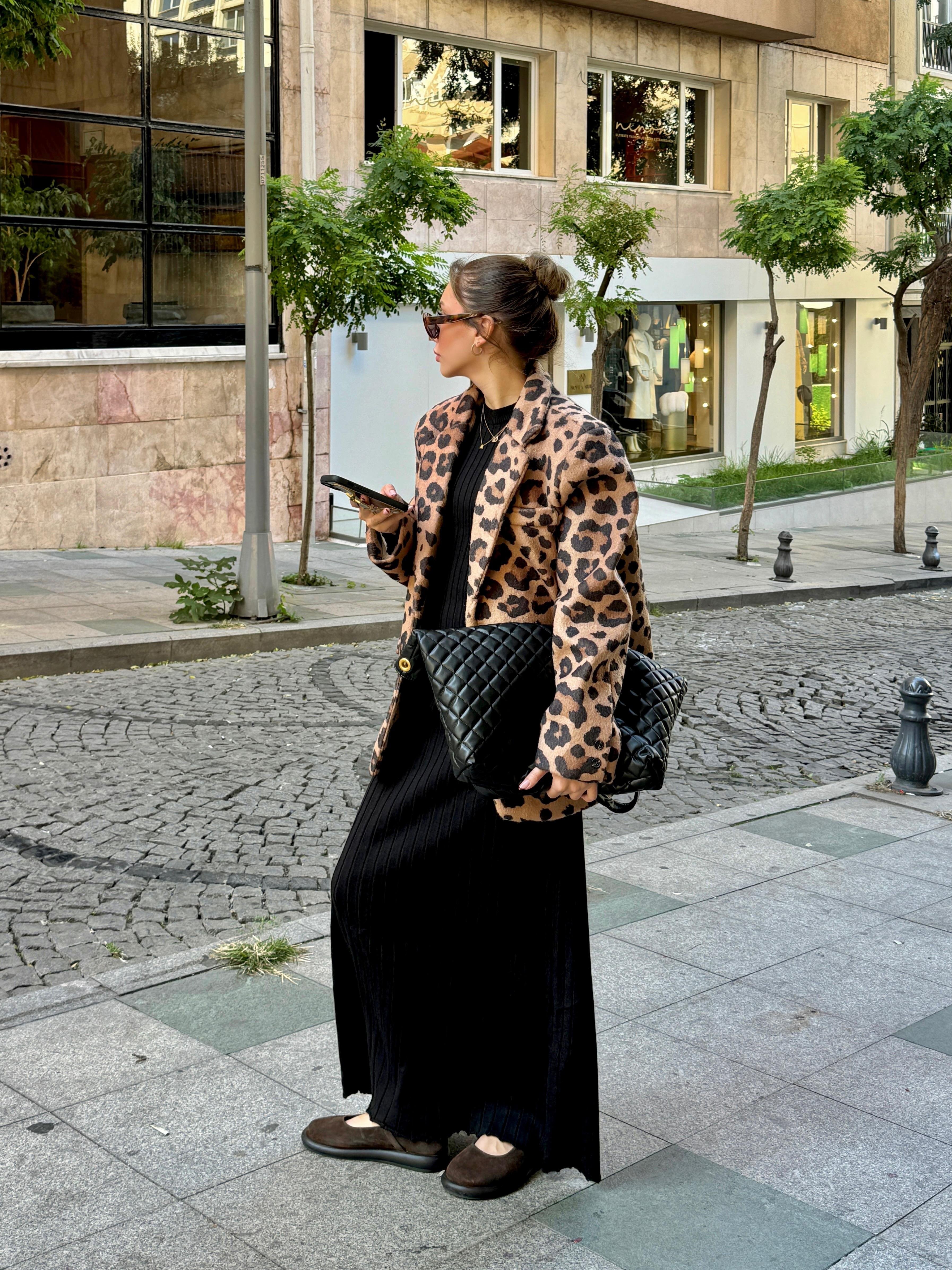 Leopar Yün Blazer Ceket
