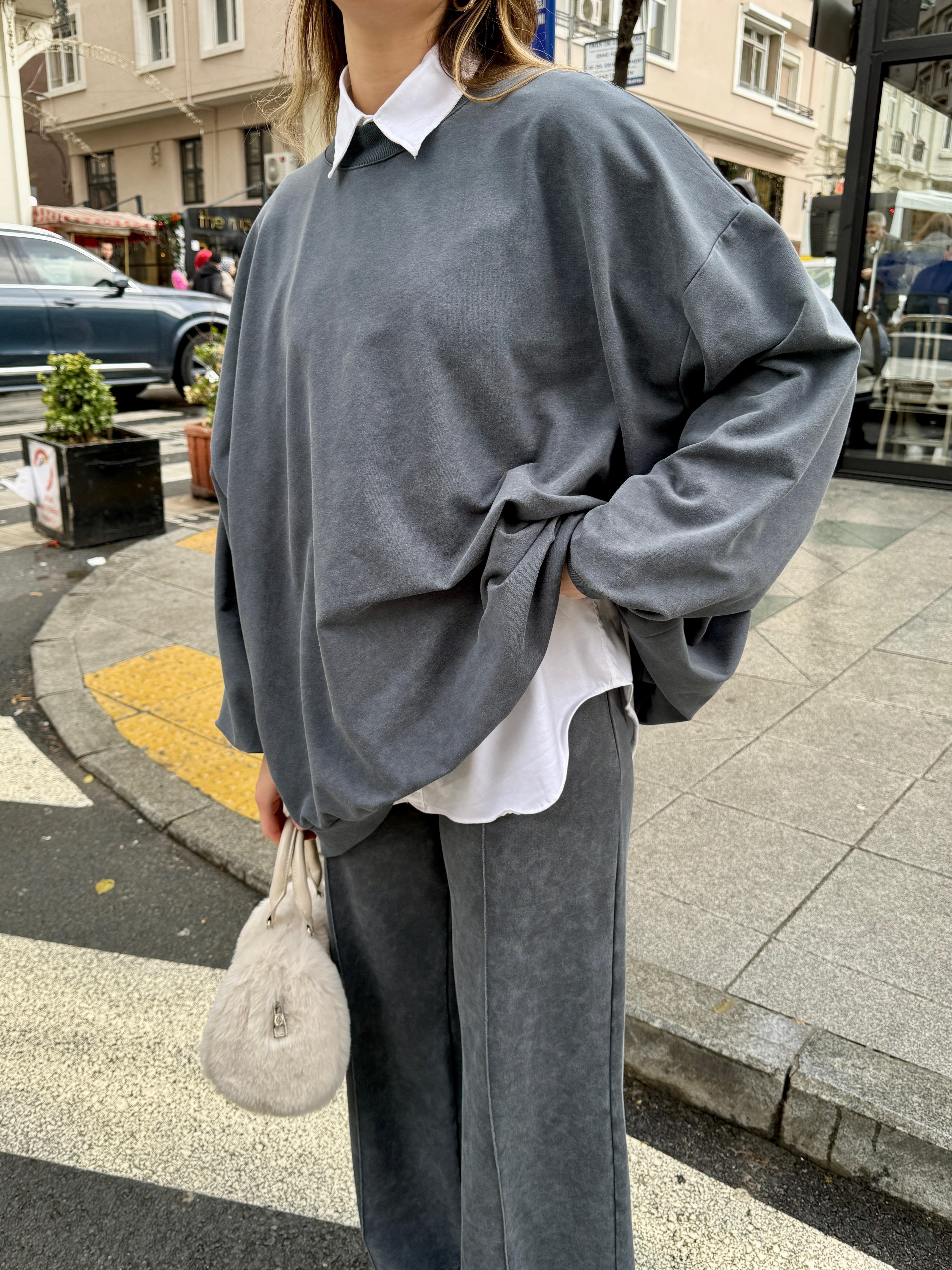 Oversize Antrasit Eşofman Takım