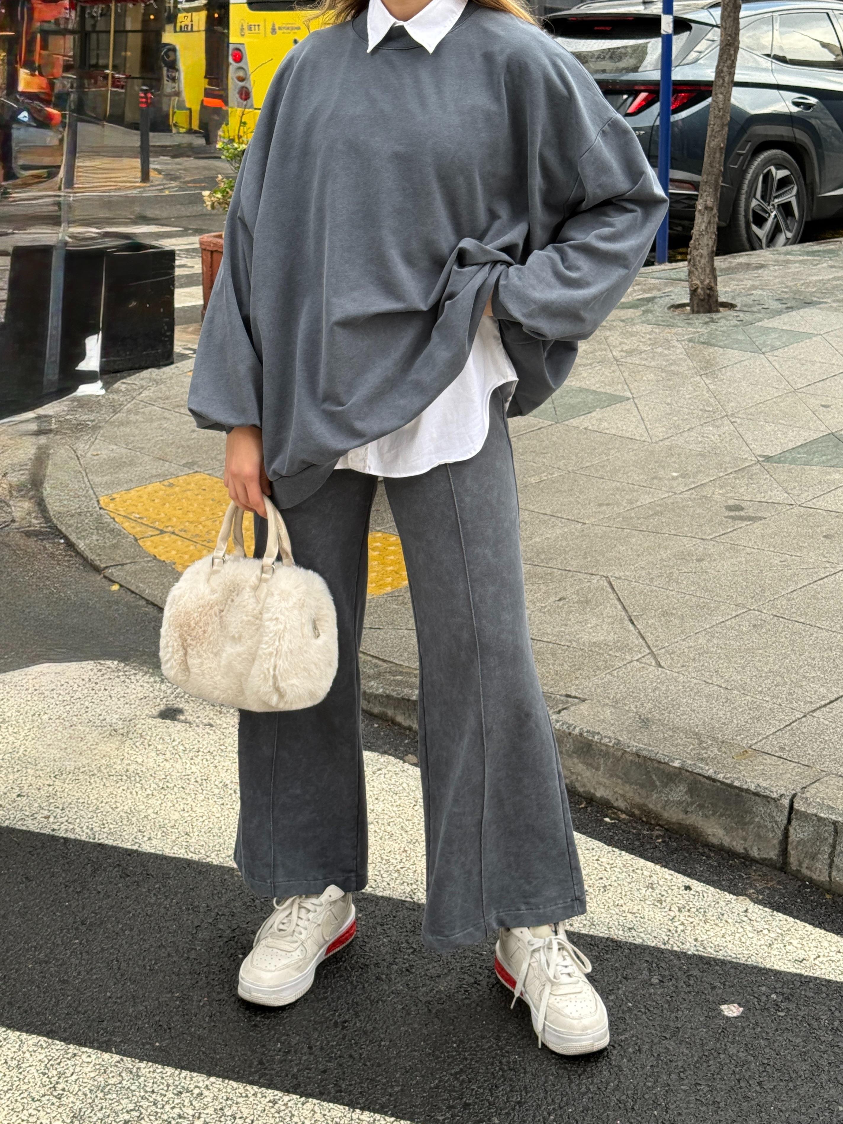 Oversize Antrasit Eşofman Takım