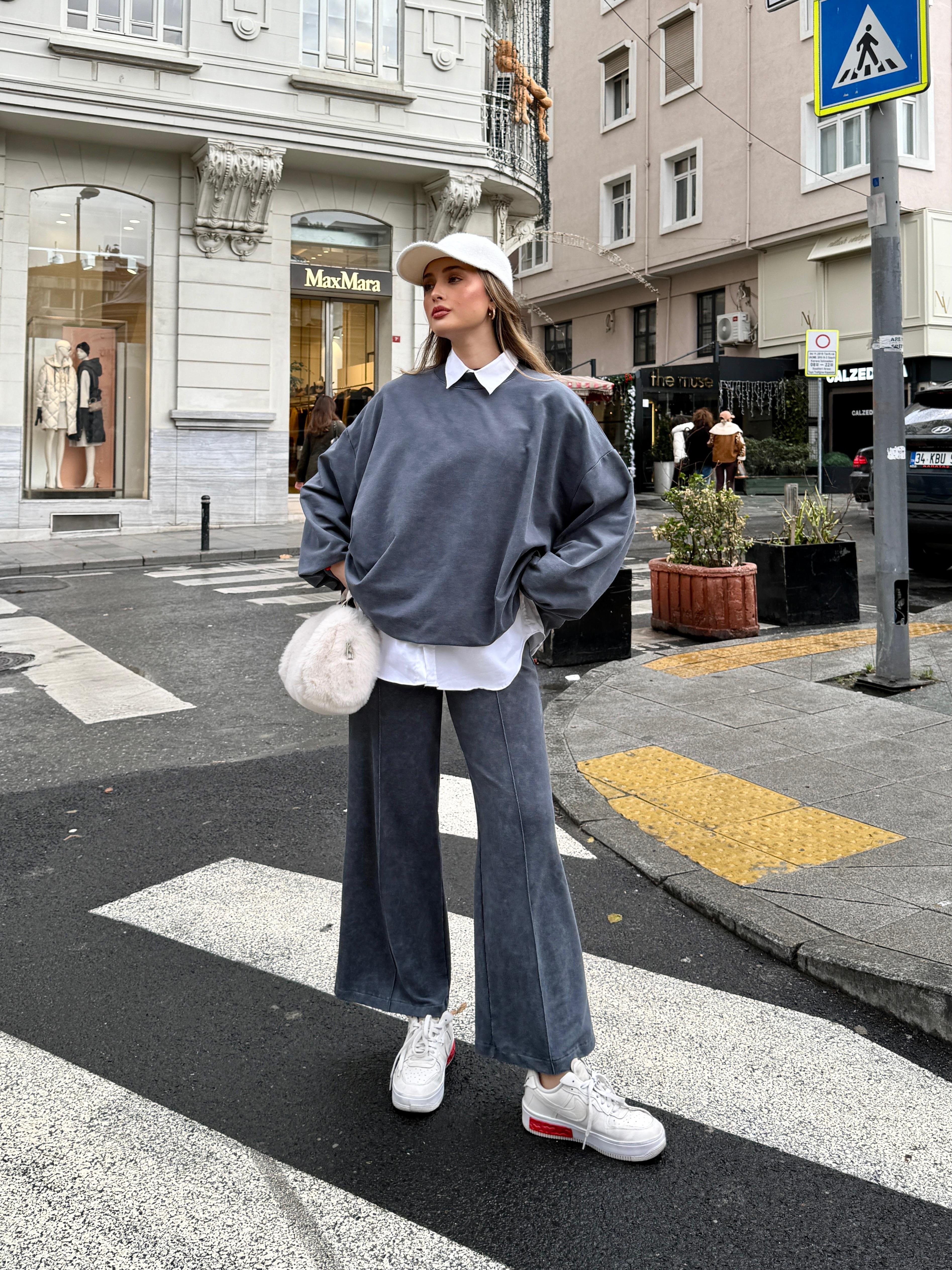 Oversize Antrasit Eşofman Takım