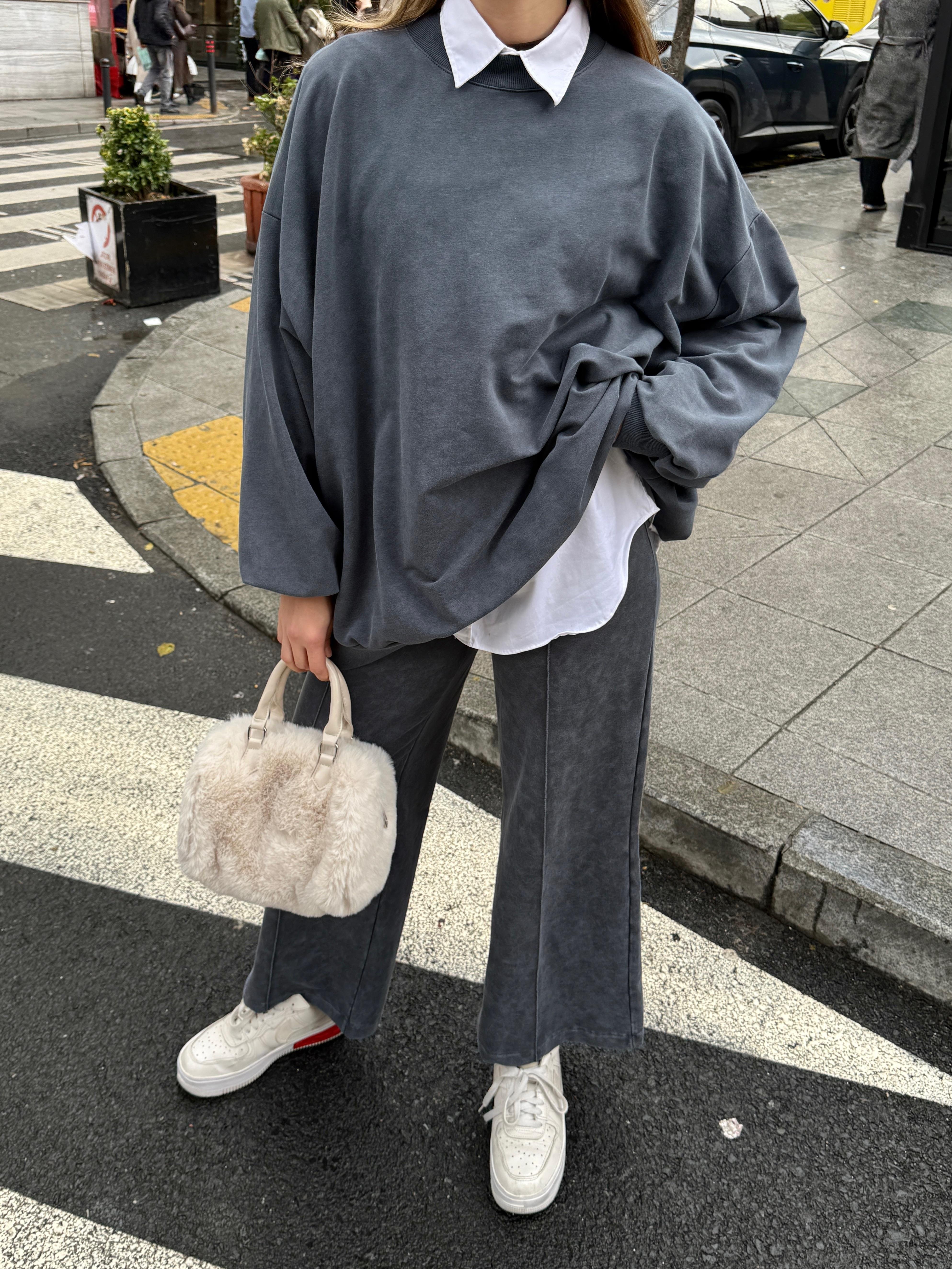 Oversize Antrasit Eşofman Takım