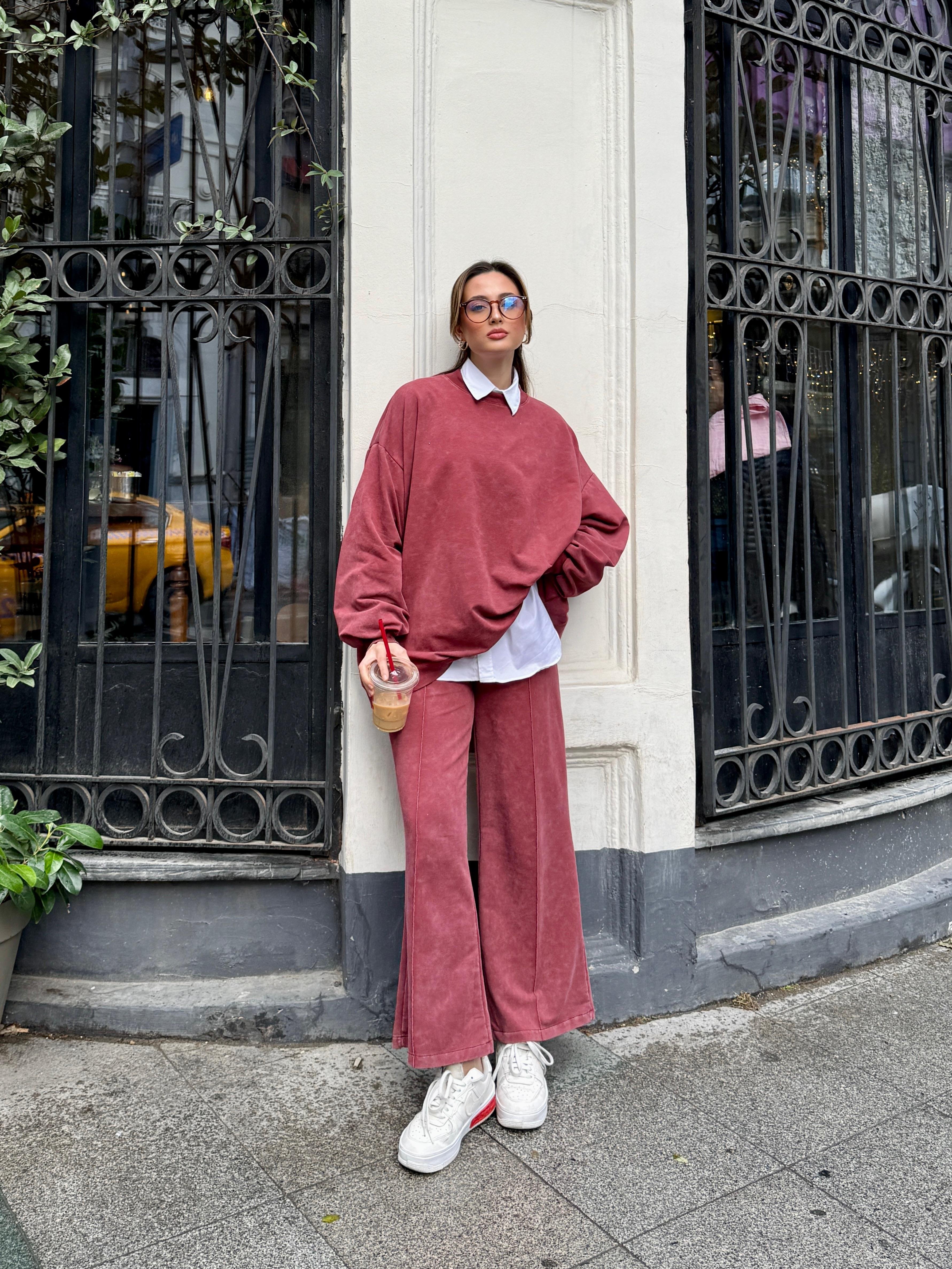 Oversize Bordo Eşofman Takım