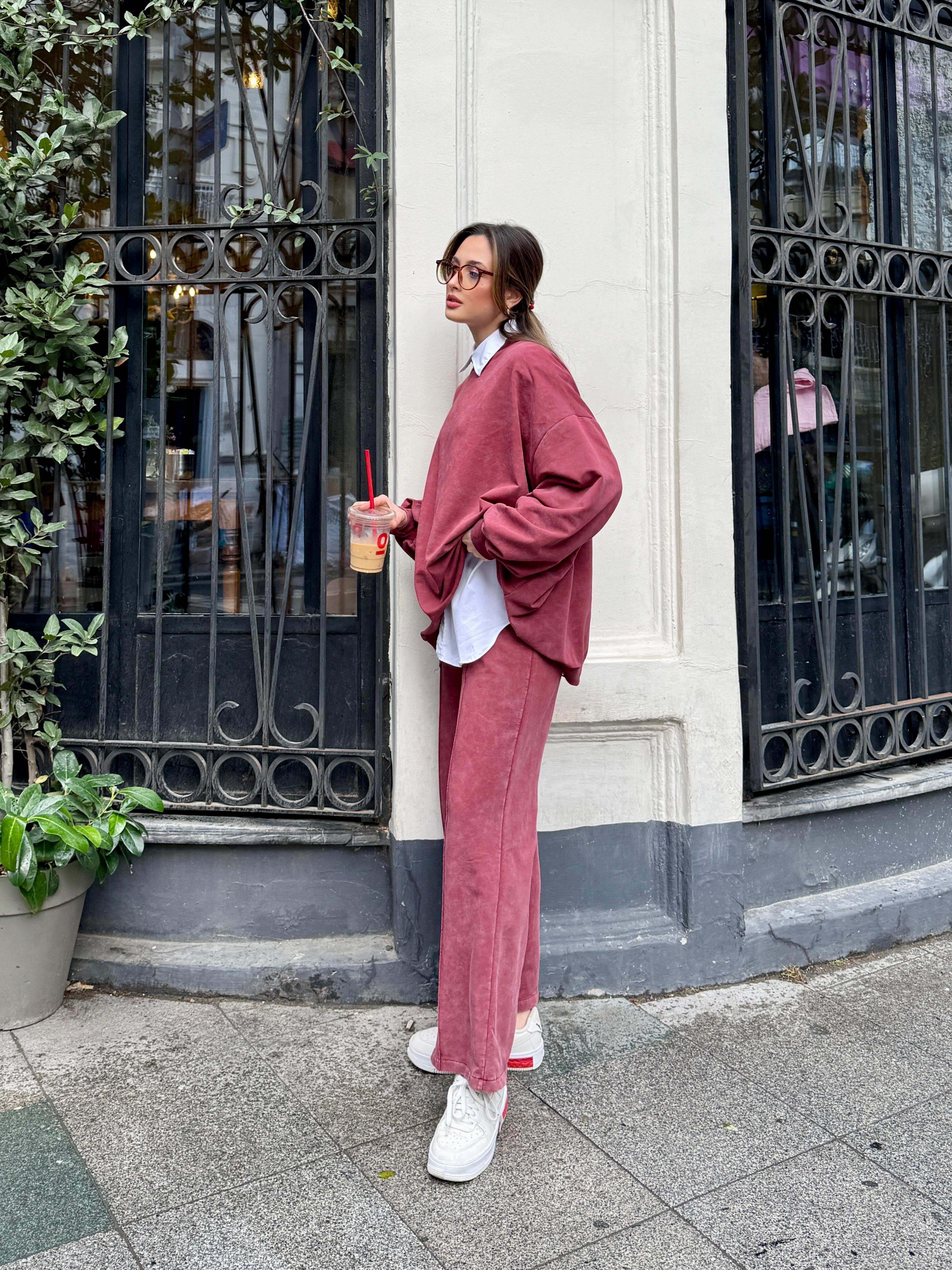 Oversize Bordo Eşofman Takım