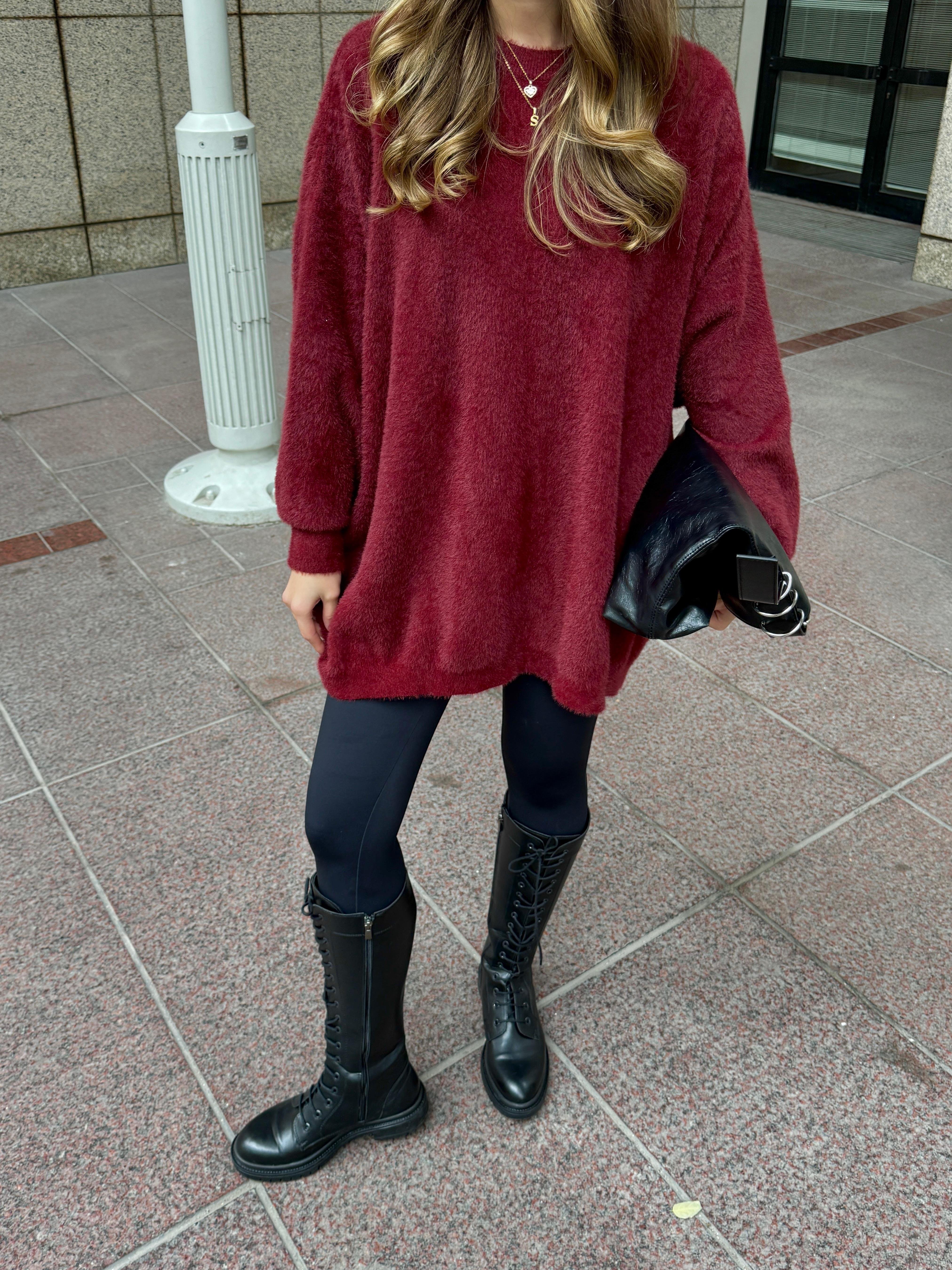 Oversize Bordo Triko Yün Kazak