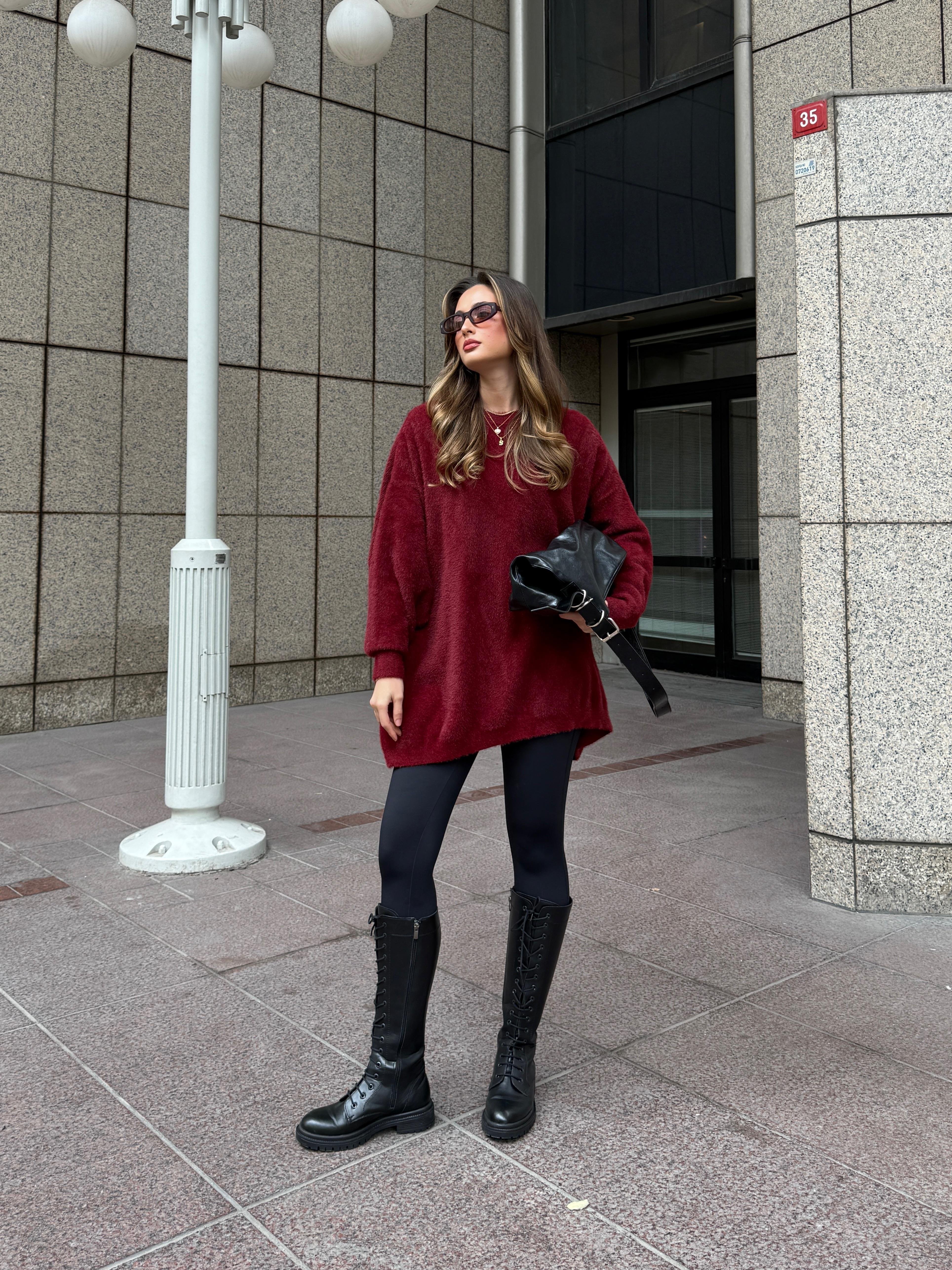Oversize Bordo Triko Yün Kazak