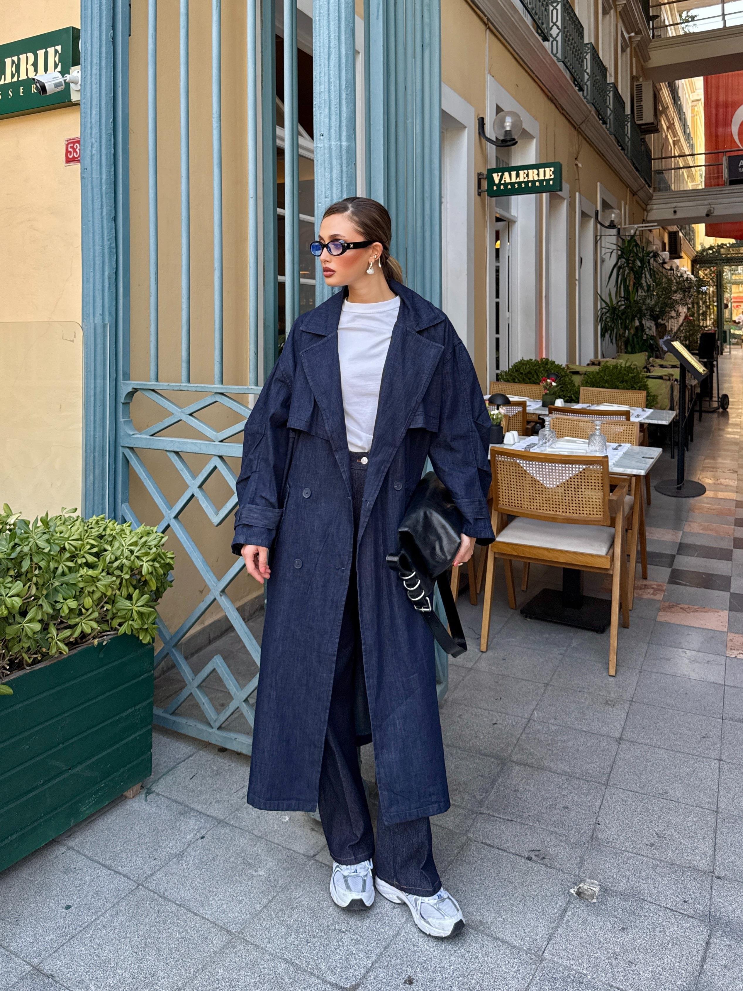 Oversize Uzun Denim Trençkot