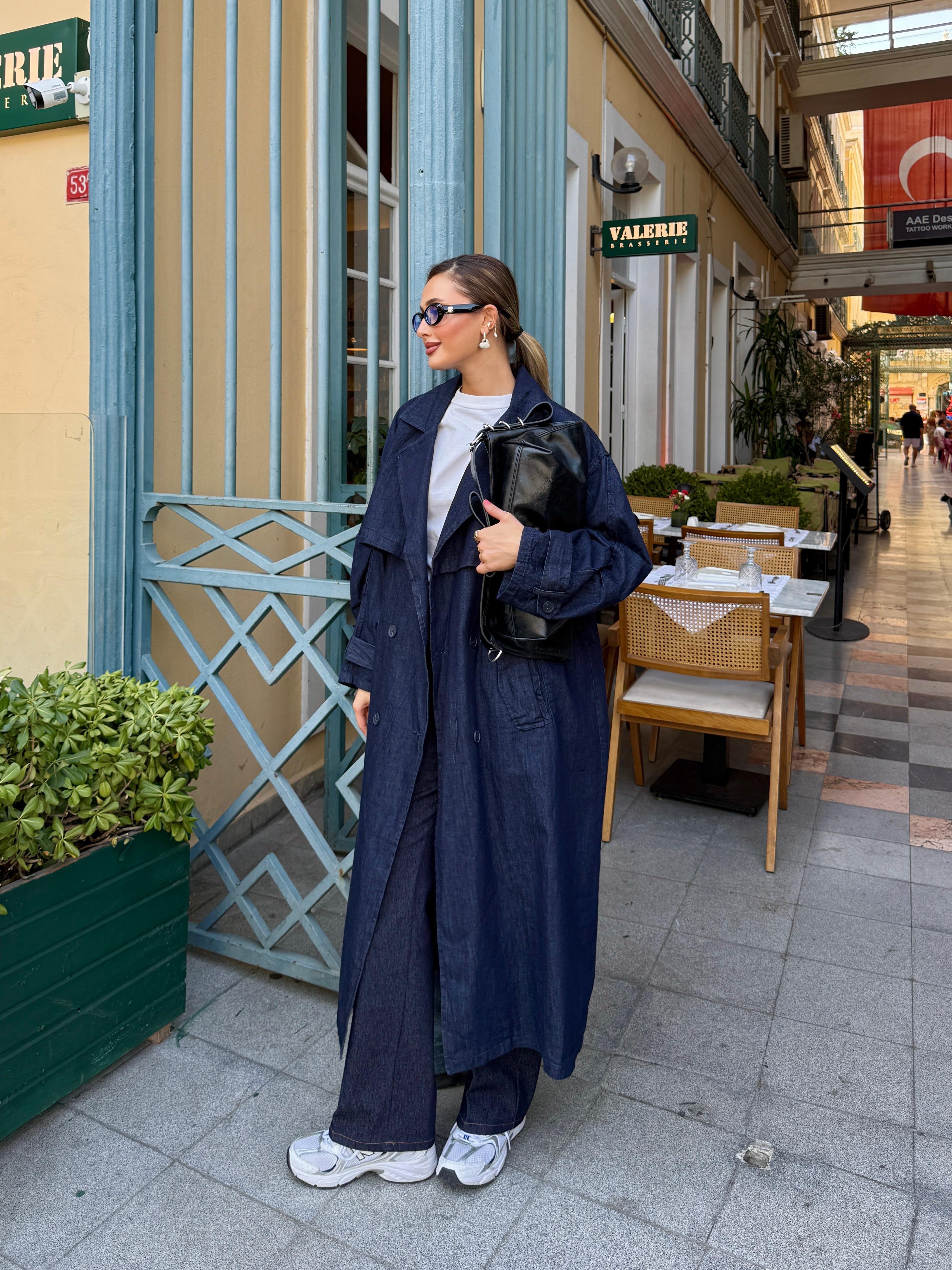 Oversize Uzun Denim Trençkot