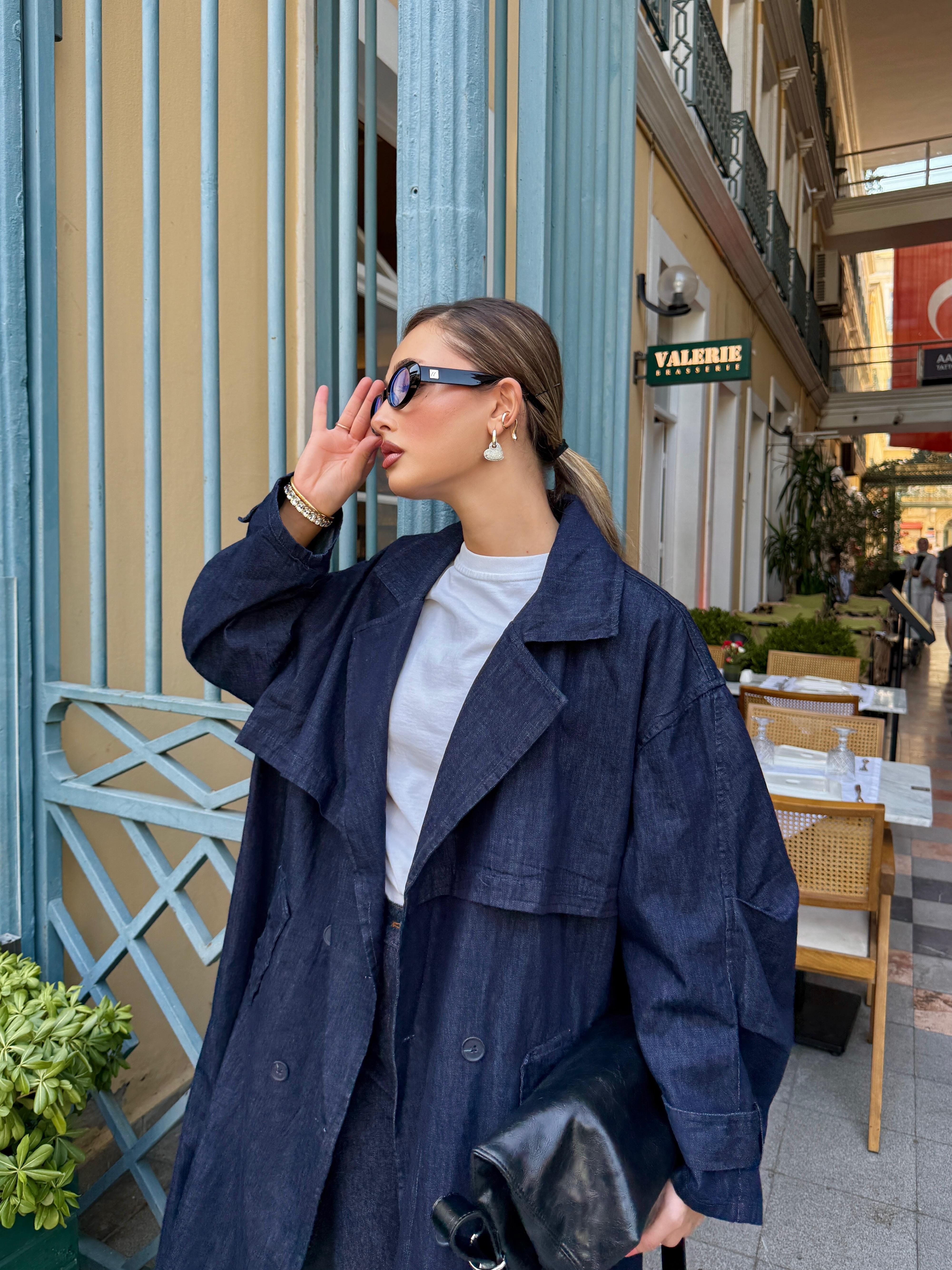 Oversize Uzun Denim Trençkot