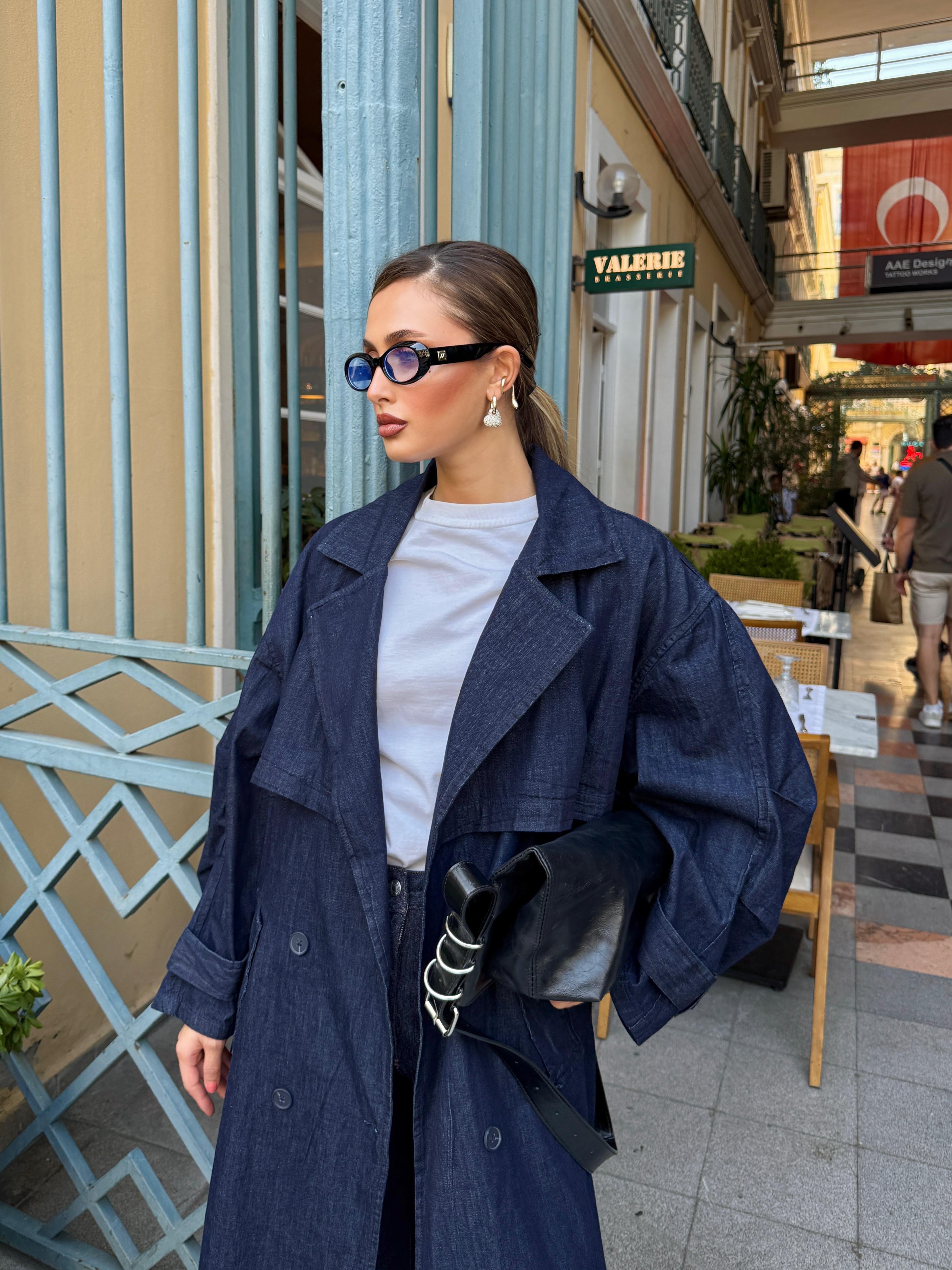 Oversize Uzun Denim Trençkot