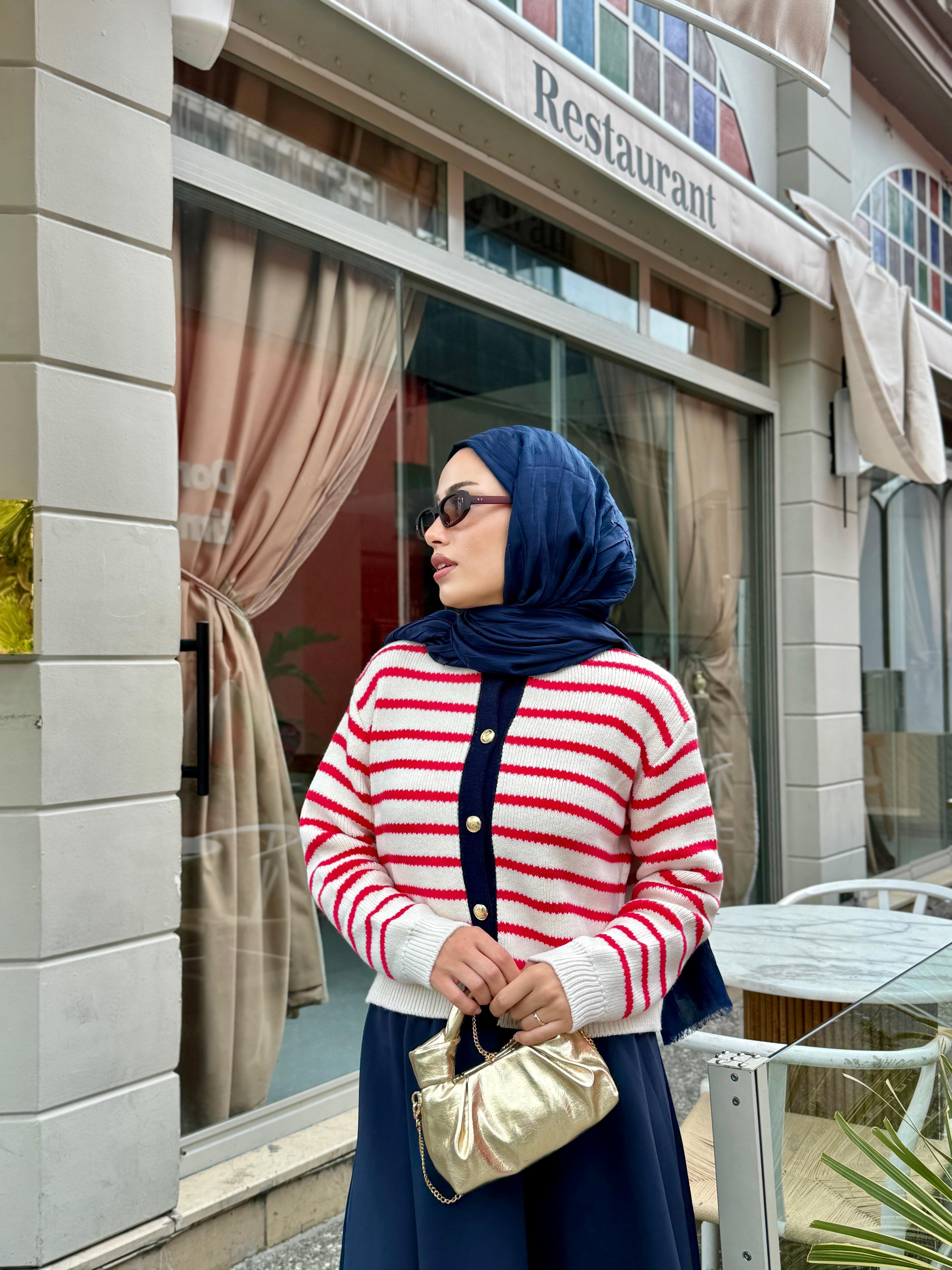 Pembe Çizgili Hırka 