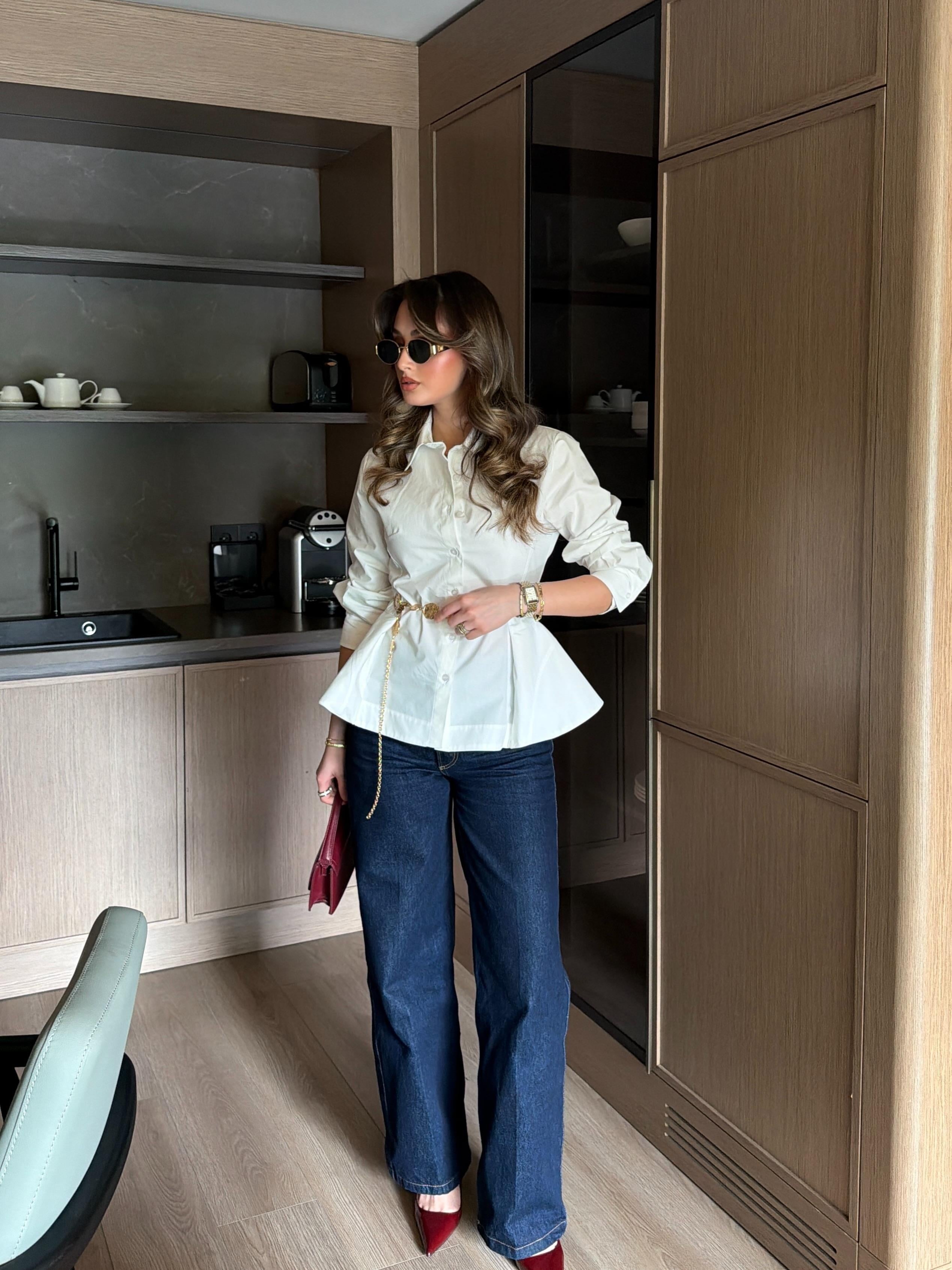 Peplum Detay Poplin Gömlek Beyaz