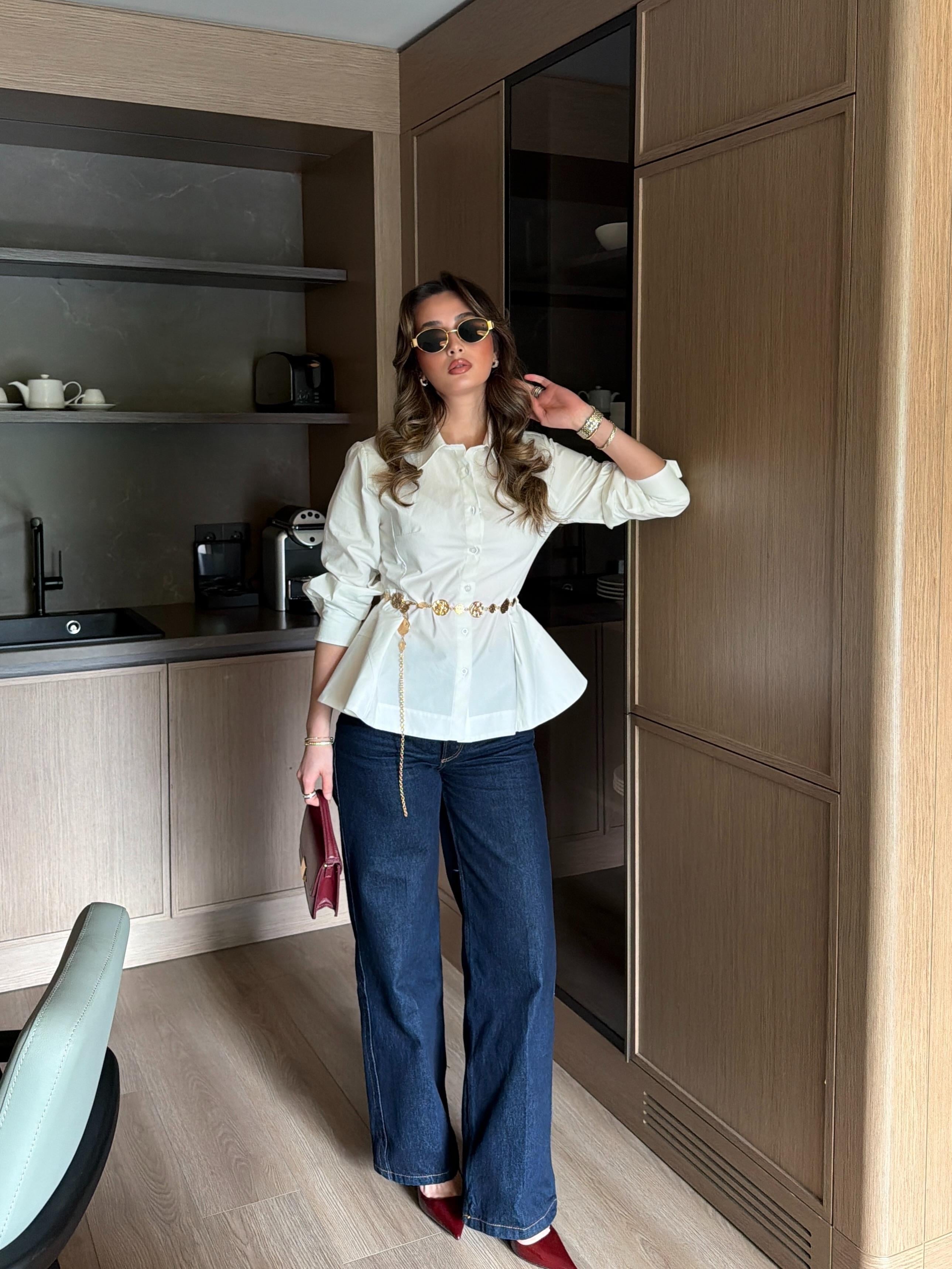Peplum Detay Poplin Gömlek Beyaz