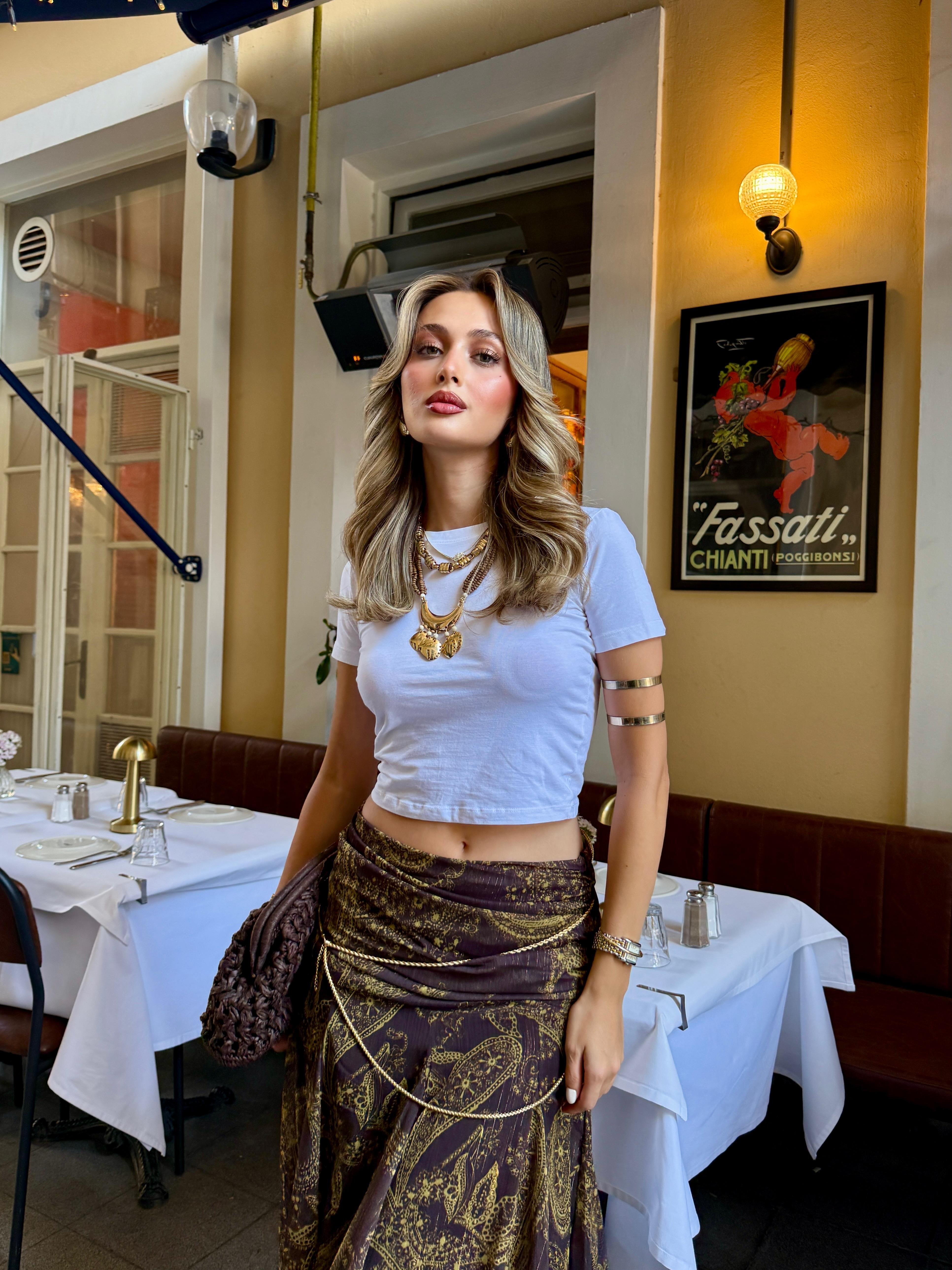Simli Etnik Desenli Maxi Etek