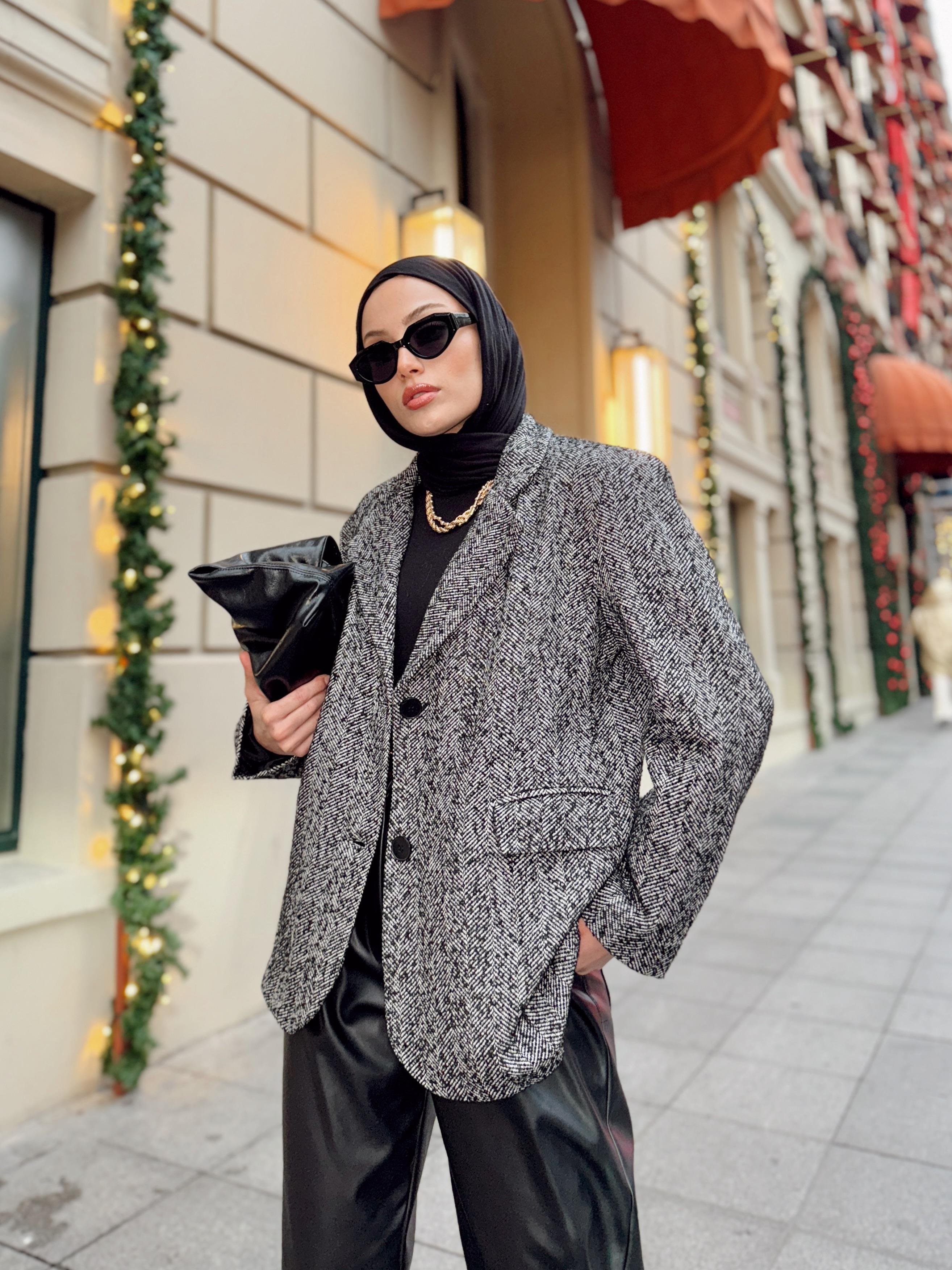 Siyah Kırçıllı Blazer Ceket
