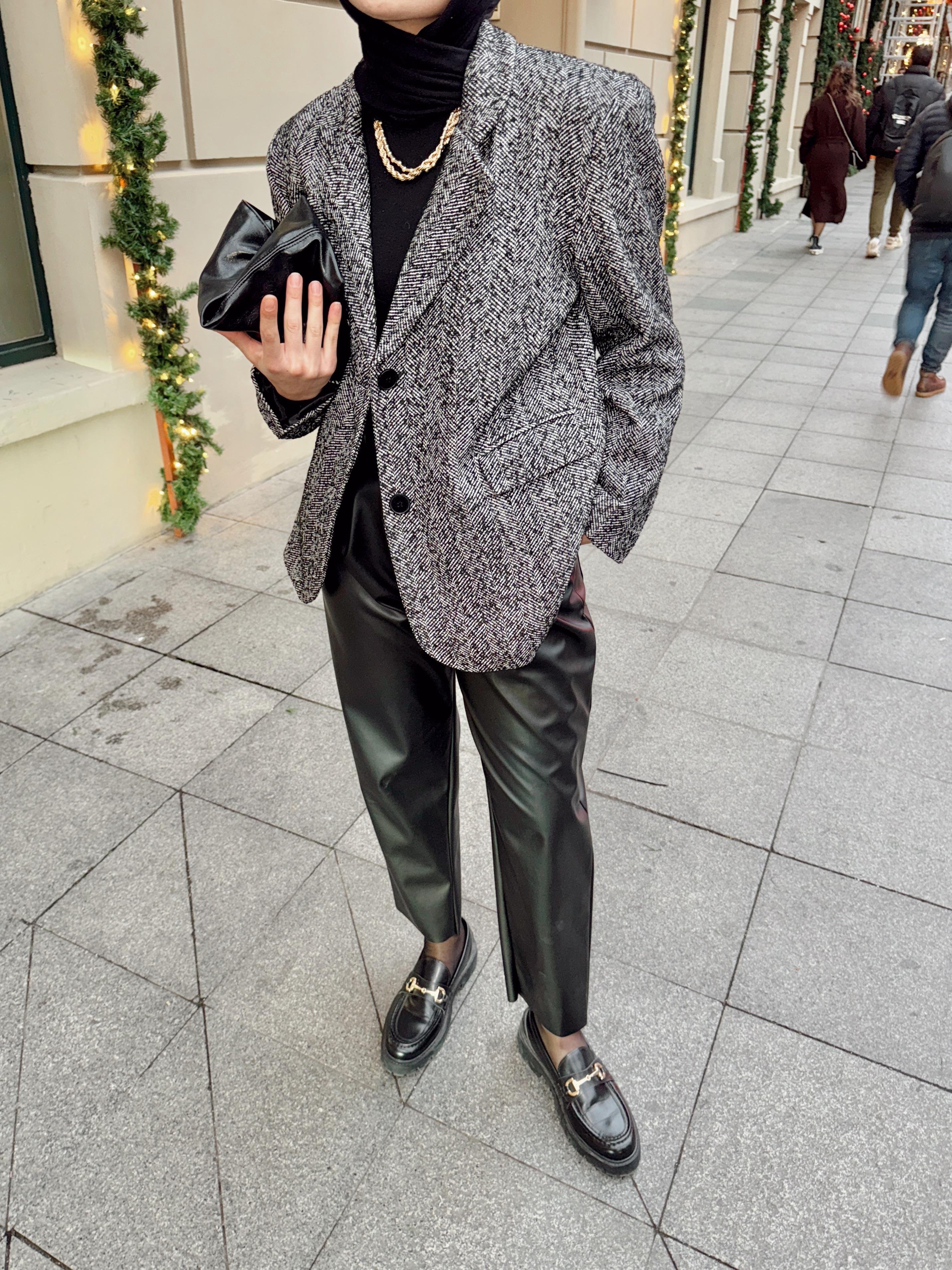 Siyah Kırçıllı Blazer Ceket