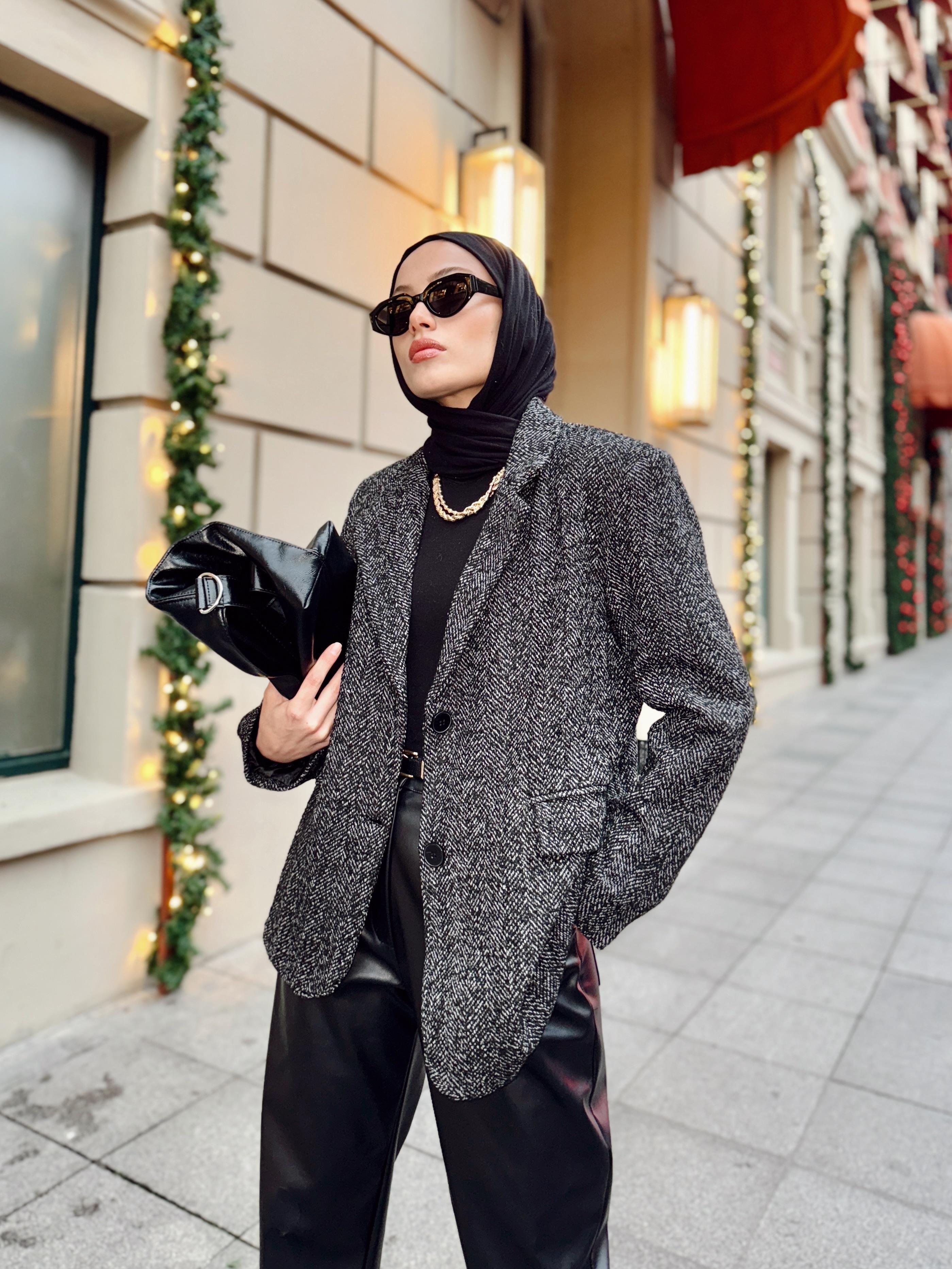 Siyah Kırçıllı Blazer Ceket