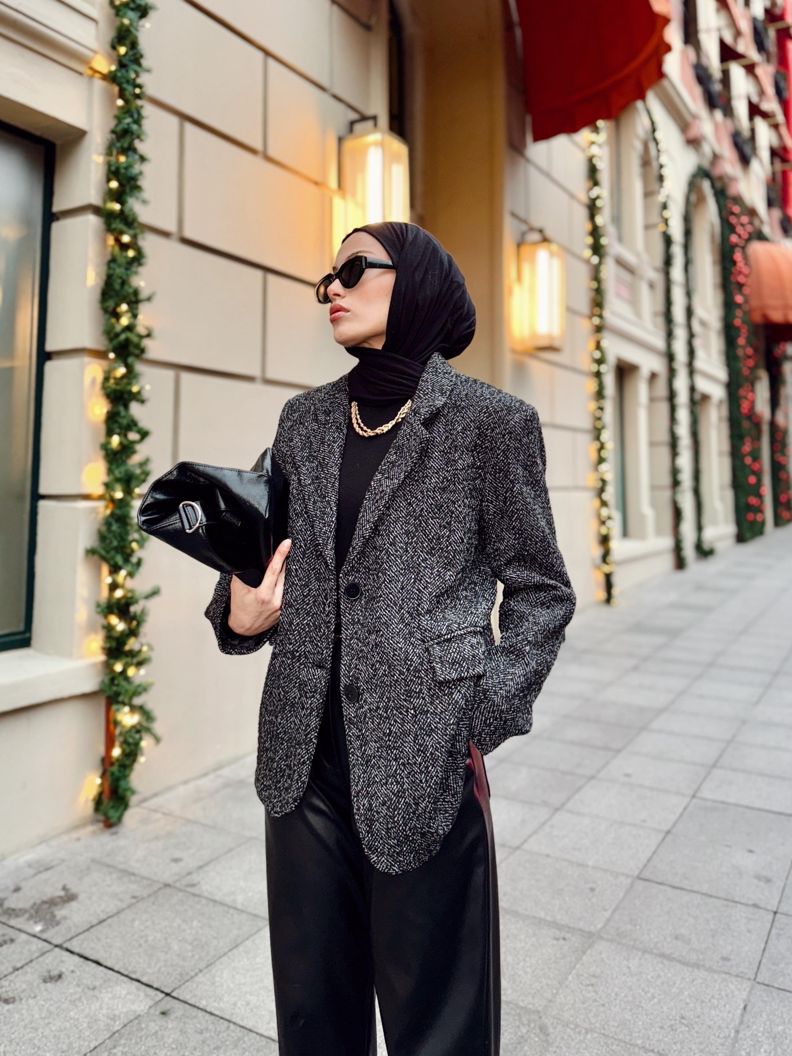 Siyah Kırçıllı Blazer Ceket