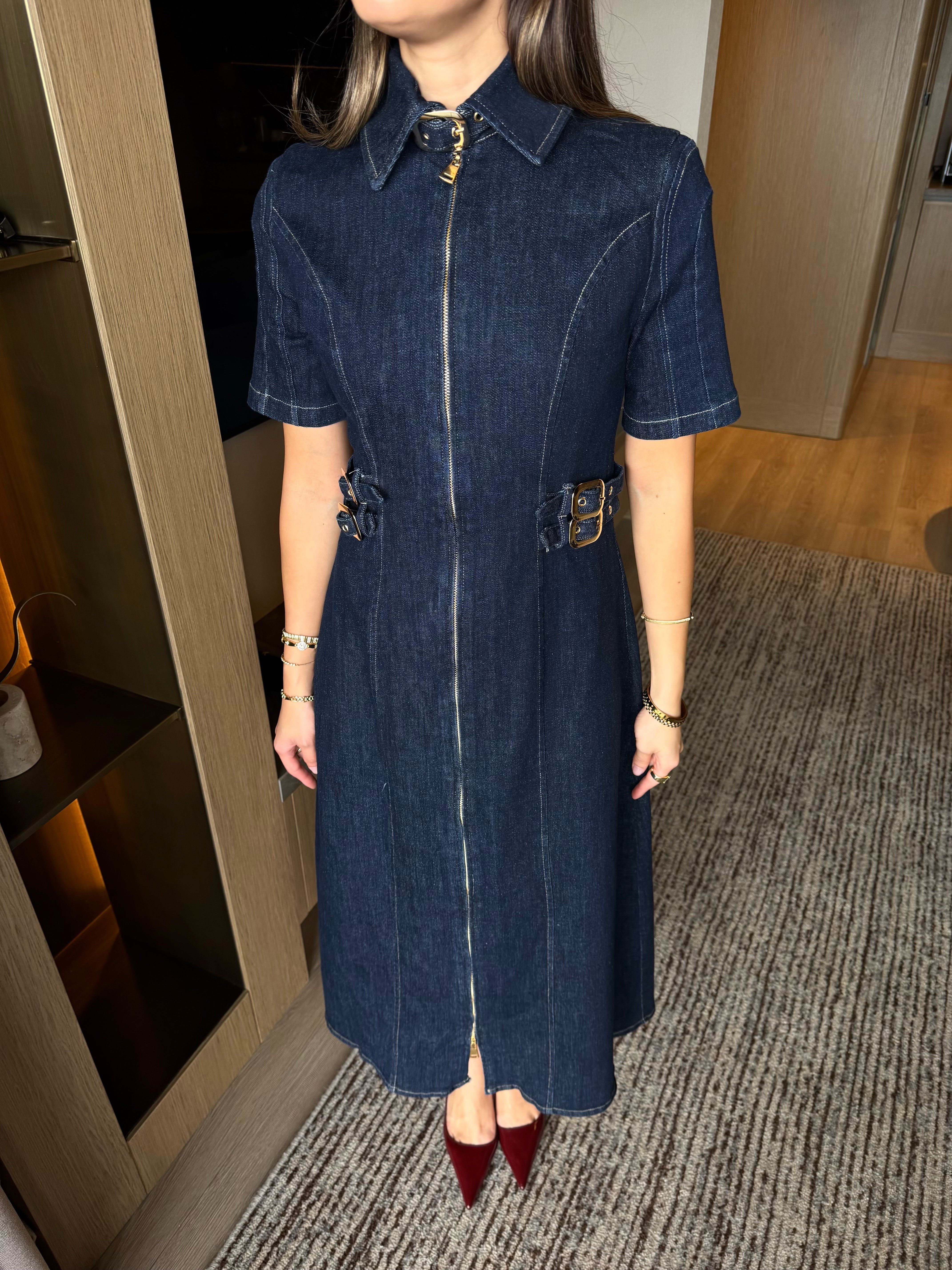 Toka Detaylı Denim Elbise