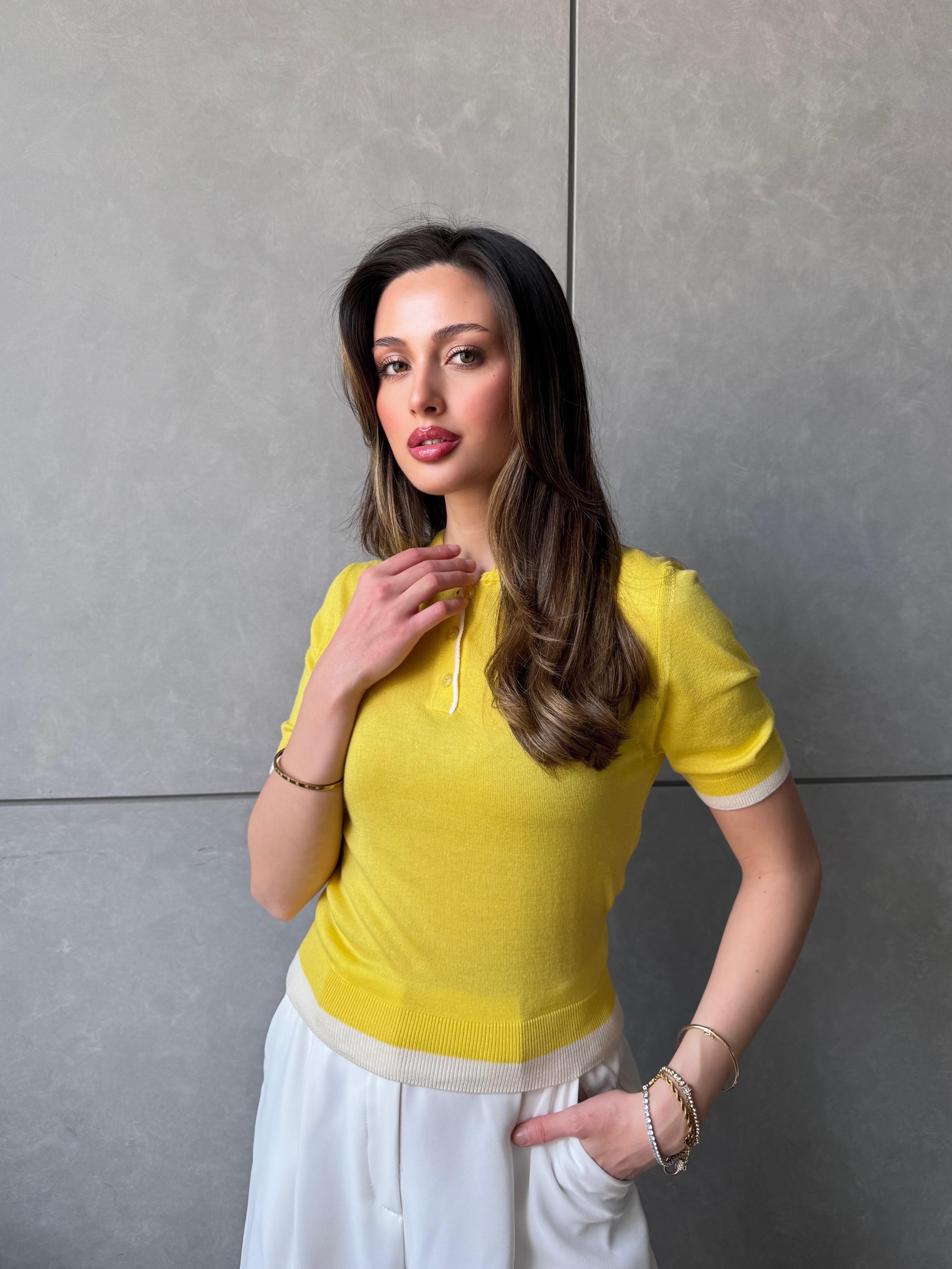 Triko Yakalı Sarı Body